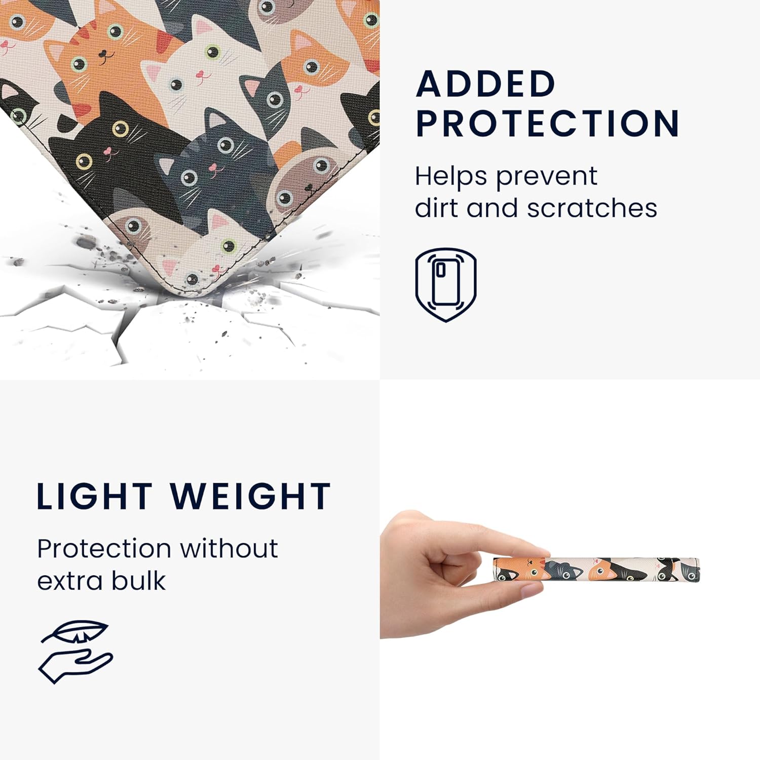 kwmobile Case Compatible with Kobo Clara BW/Colour Case - PU Cover w/Strap - Cats Orange/Black/White