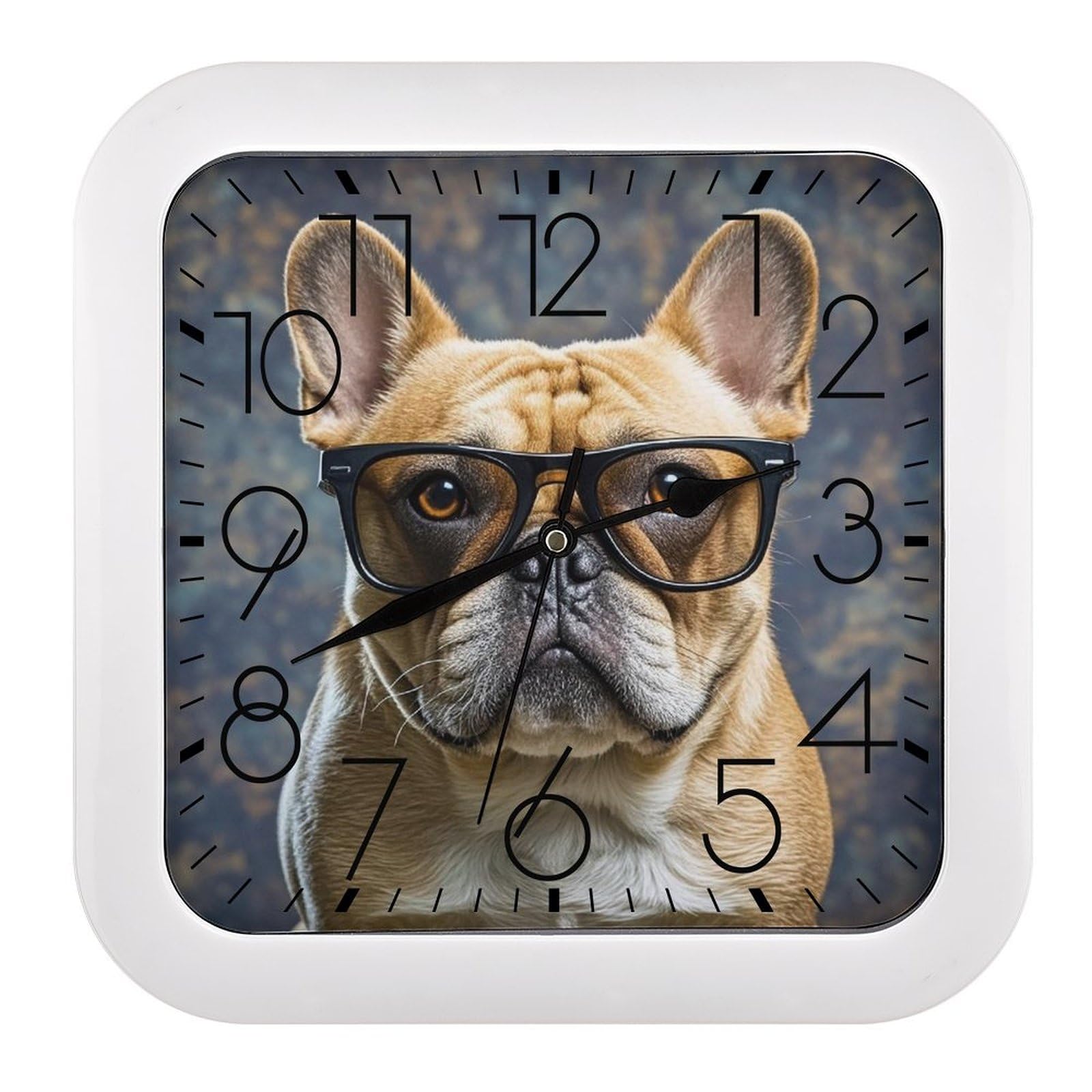 Horloge murale carrée bouledogue français silencieuse pour salon