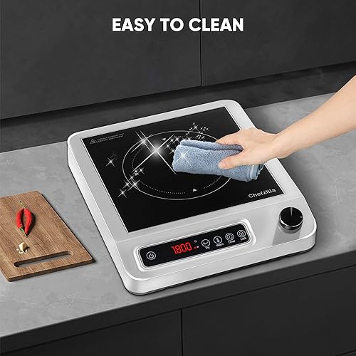 Miniatura 7 de Chefzilla Quemador eléctrico de una sola inducción de 1200 W, platos calientes de calentamiento rápido para cocinar, quemadores eléctricos