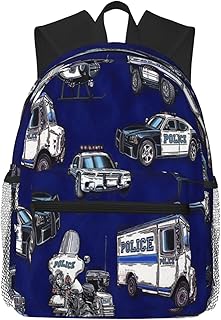 Limhibu Travel Backpack for Boys Girls Kids, Police Car 135 Backpacks Children School Bag Bookbag Daypack for Men Women