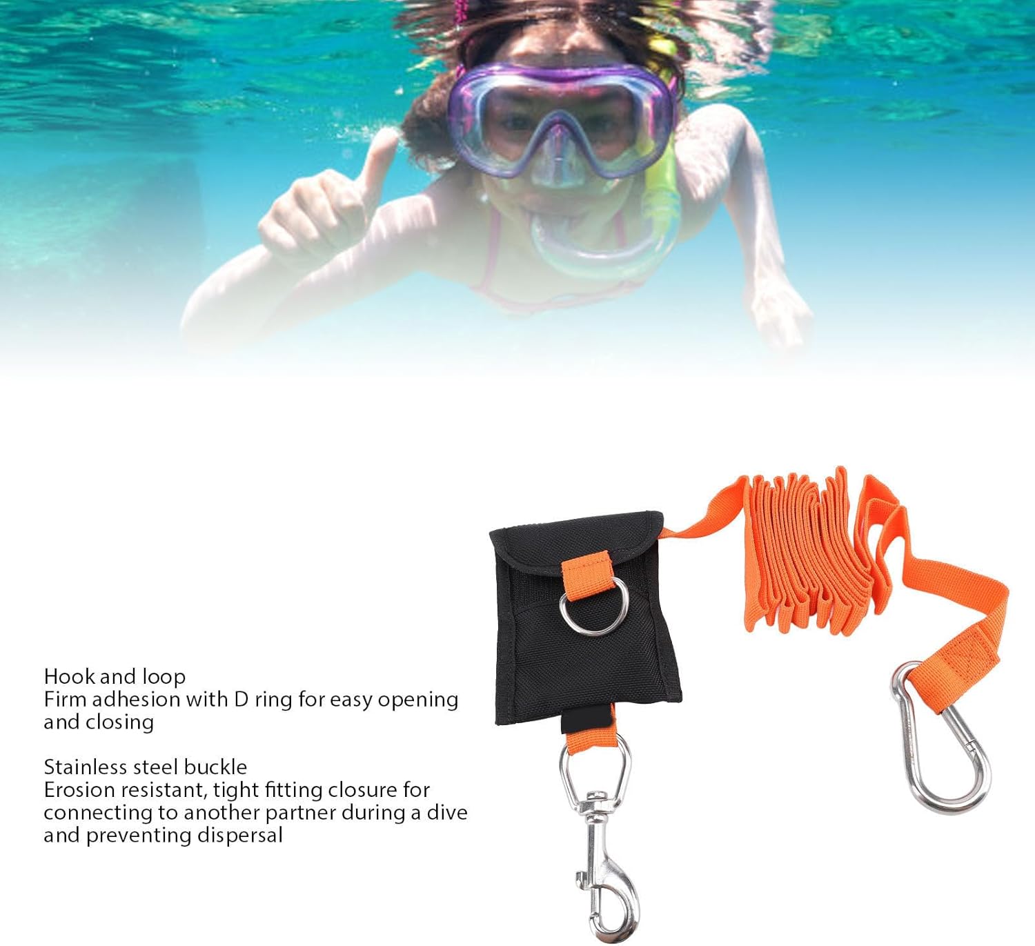 Diving Lanyard Nylon 2.6M, BCD Side Mount Safety Rope with Stainless Steel Buckle, Blue - Anti Lost Design, Durable, Secure Underwater Diving Gear
