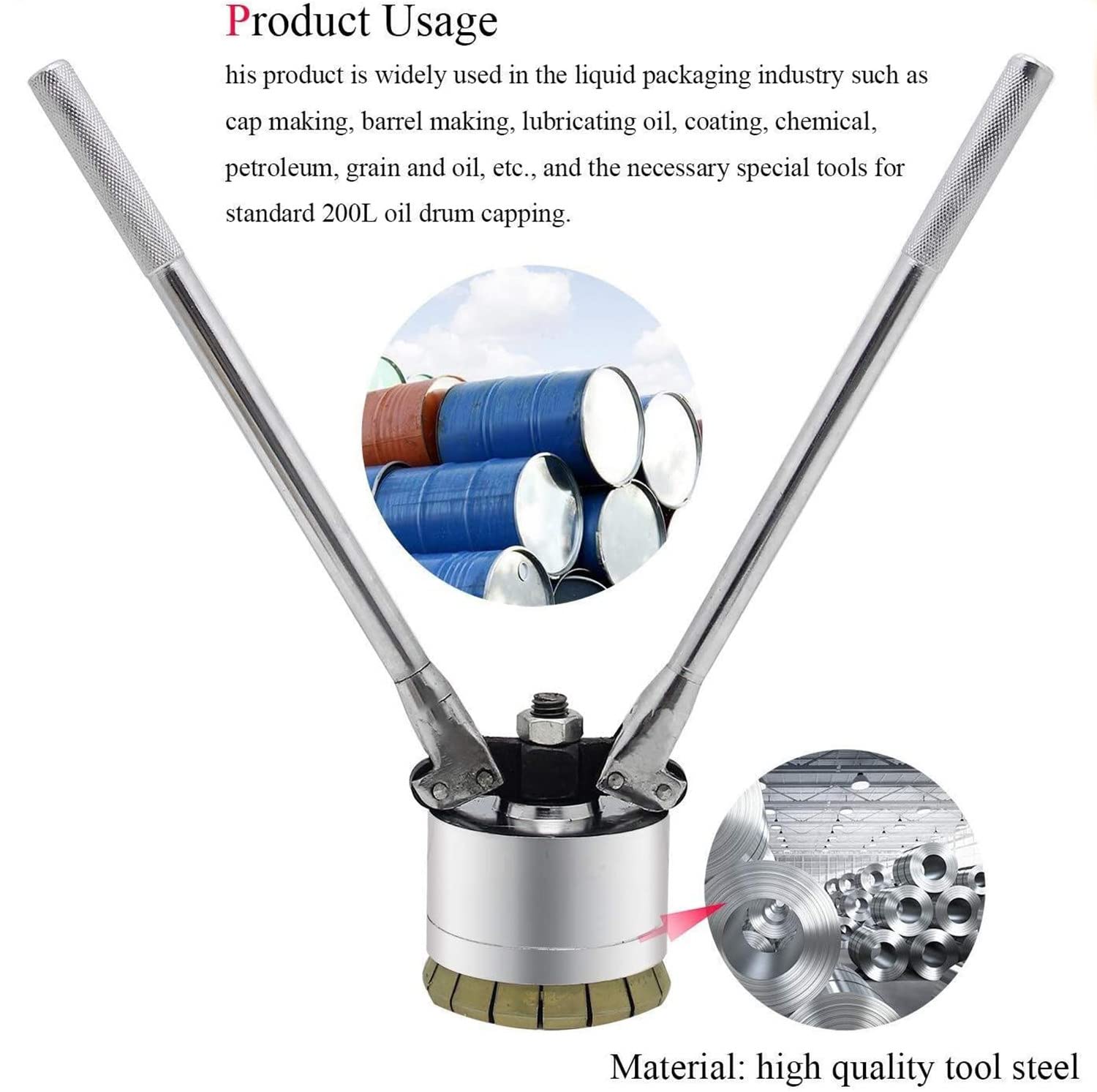Herramienta De Prensado De Barril De Sellado De Tapa De Presión De Tambor De Aceite De 200l, Sellado De Crimpadora De 35 Y 70mm, Máquina De Sellado De Tambor De Aceite Manual 53 Galones,large