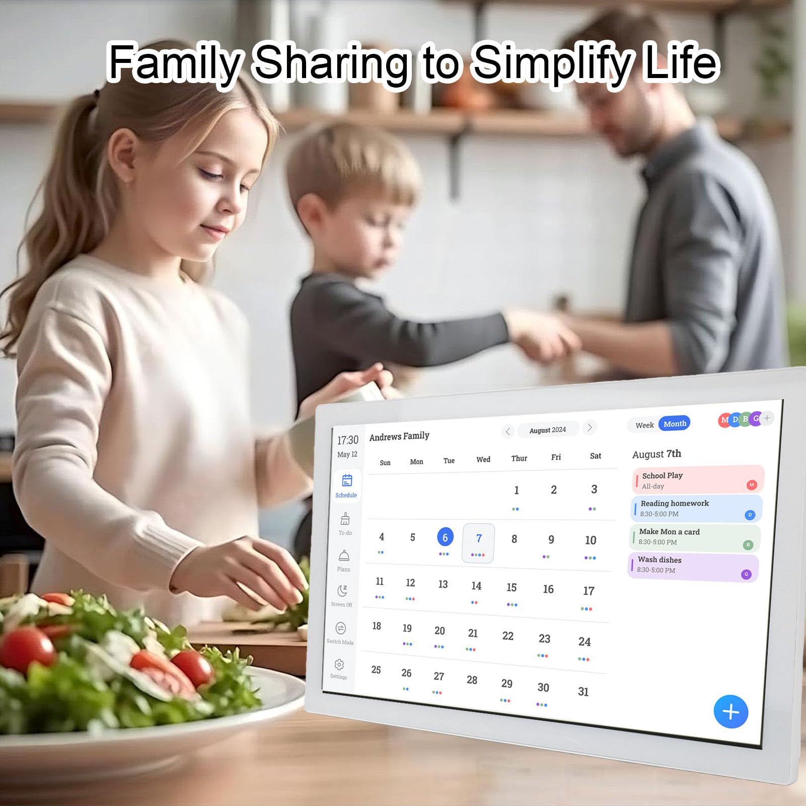 21,5-Zoll-Digitalkalender, Multifunktionaler Planer mit Interaktivem Touchscreen für Familienpläne, Essensplanung, APP-Steuerung, Mobile Synchronisierung (EU-Stecker)