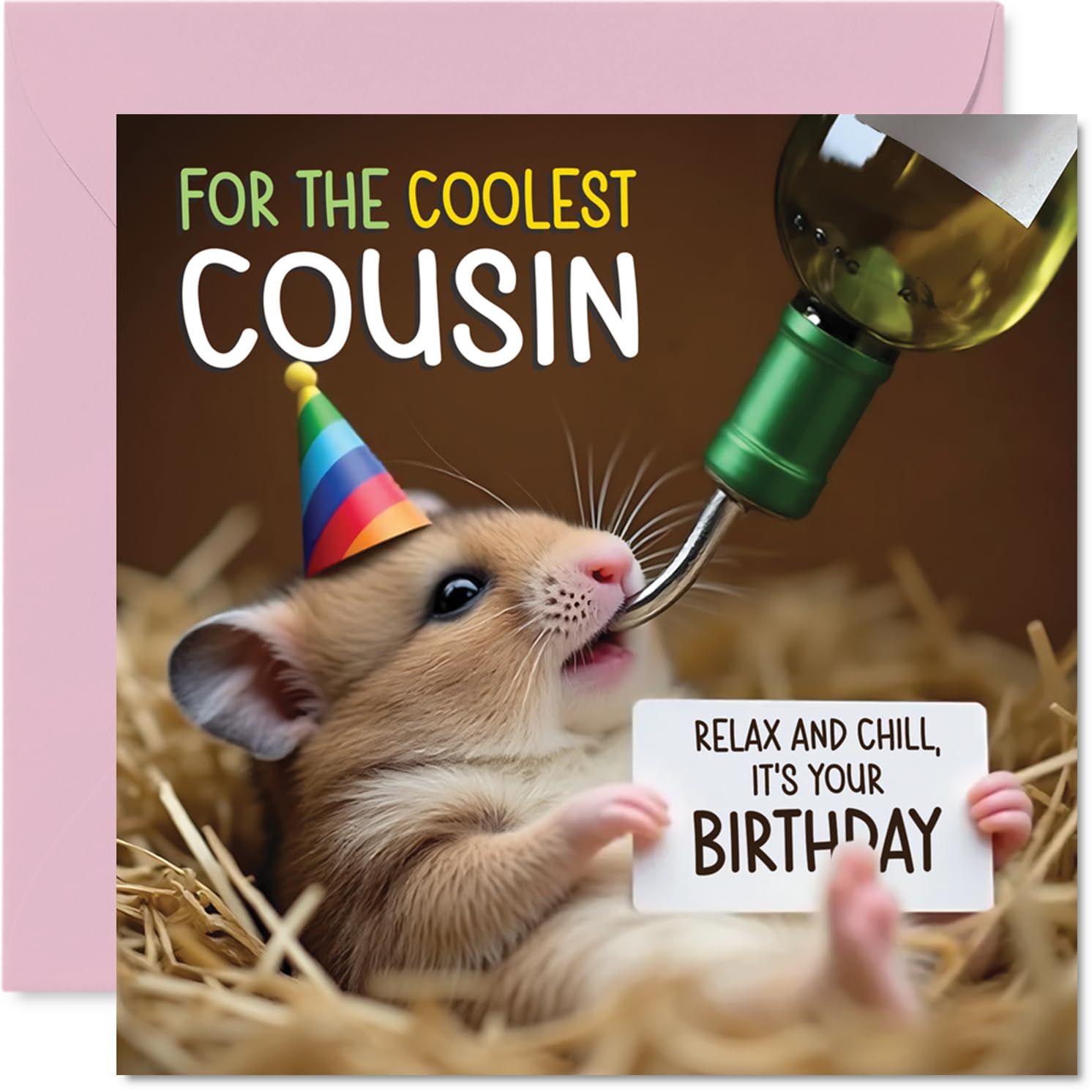 Cousin Birthday Card - Ham-somely - Happy Birthday Card for Cousin from Family Relative, 145mm Hamster Bday Greeting Cards