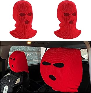 2PCS Car Headrest Cover, Personalized Funny Auto Seat Headrest Full Face Mask, Ski Mask Front Headrest Protector Decoration for Most Vehicles, Universal Car Accessories (Red)
