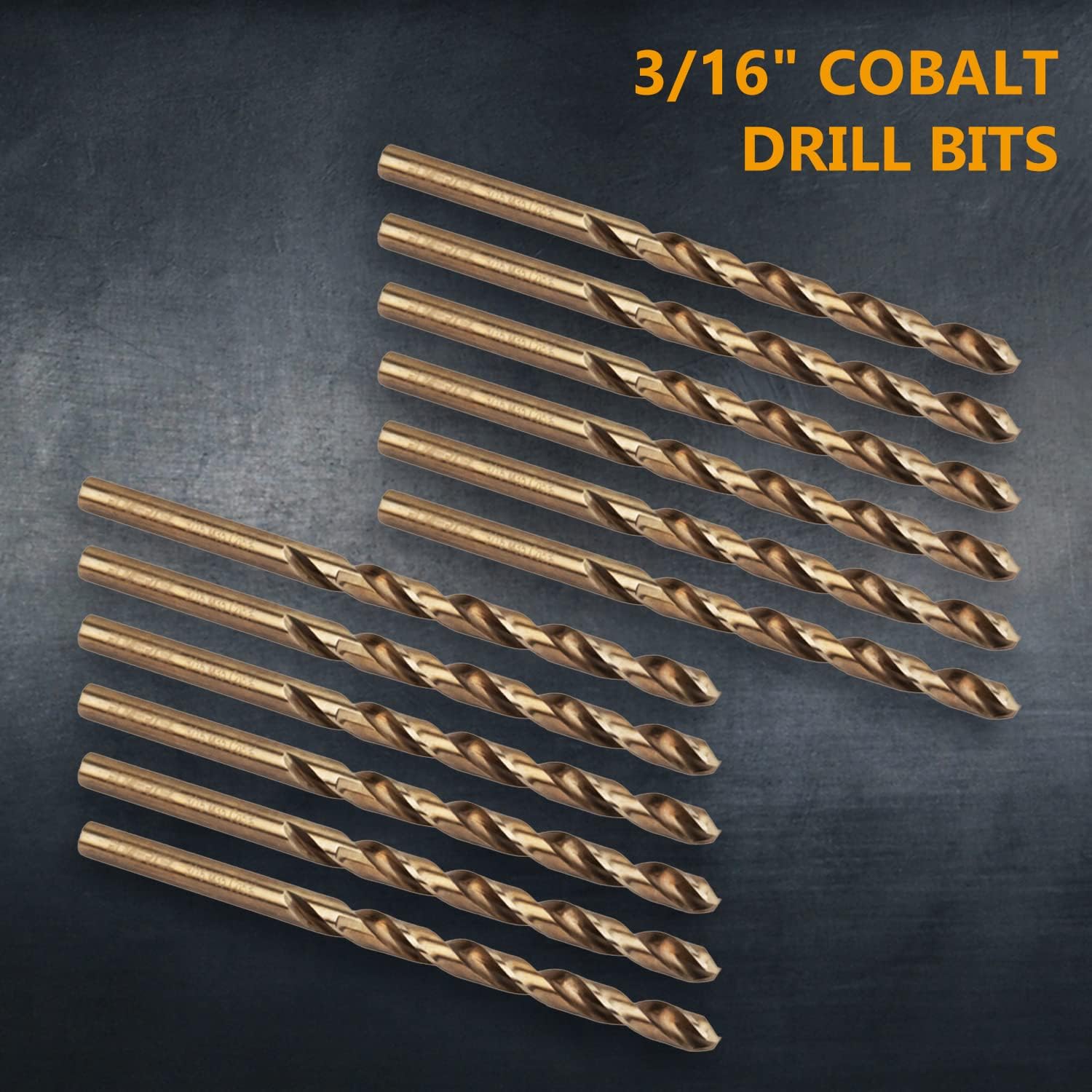 POWERTEC QDB2015 3/16" Cobalt Drill Bit, 12 Pack, M35 Cobalt Drill Bit Set for Metal, Stainless Steel & Cast Iron