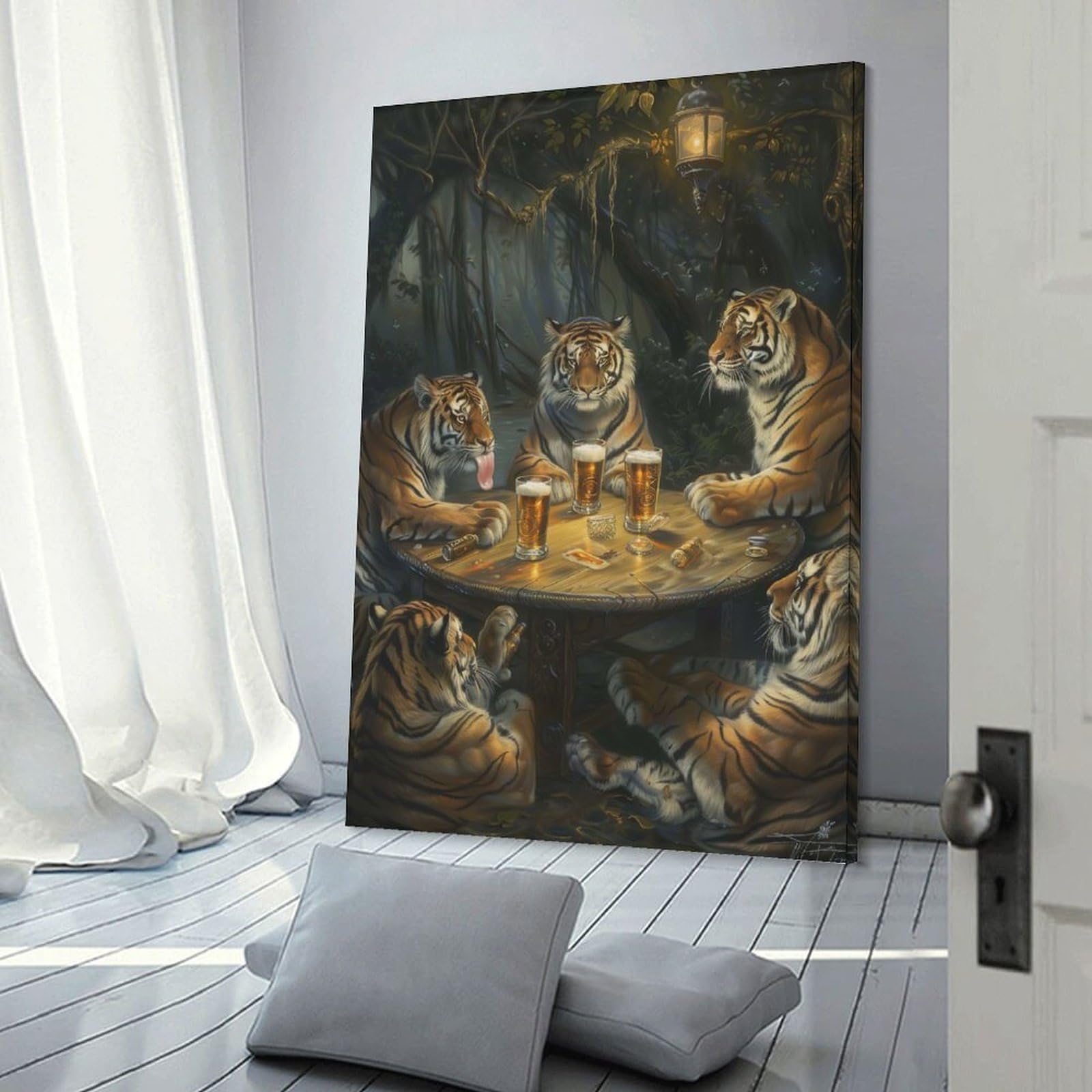Junmoney Frame-Style-4 Tigers Beer In Tavern Room Decor Wall Art 08X12inch(20X30cm), For Entrance Walls, Hall Decor Or Foyers, A Neat Decor Update For Hallways