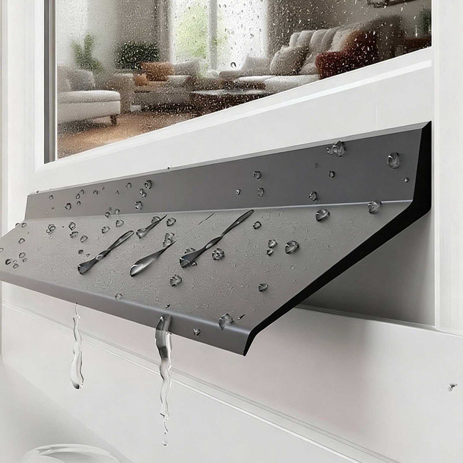 Peel-and-Stick Flexible TEP Drip Edge, Prevents Backflow Rainwater Deflector for Sliding Windows, Rain Guard Trim Protects Frames and Walls(W5.5cm/2.2in,L1.5m/4.9ft)