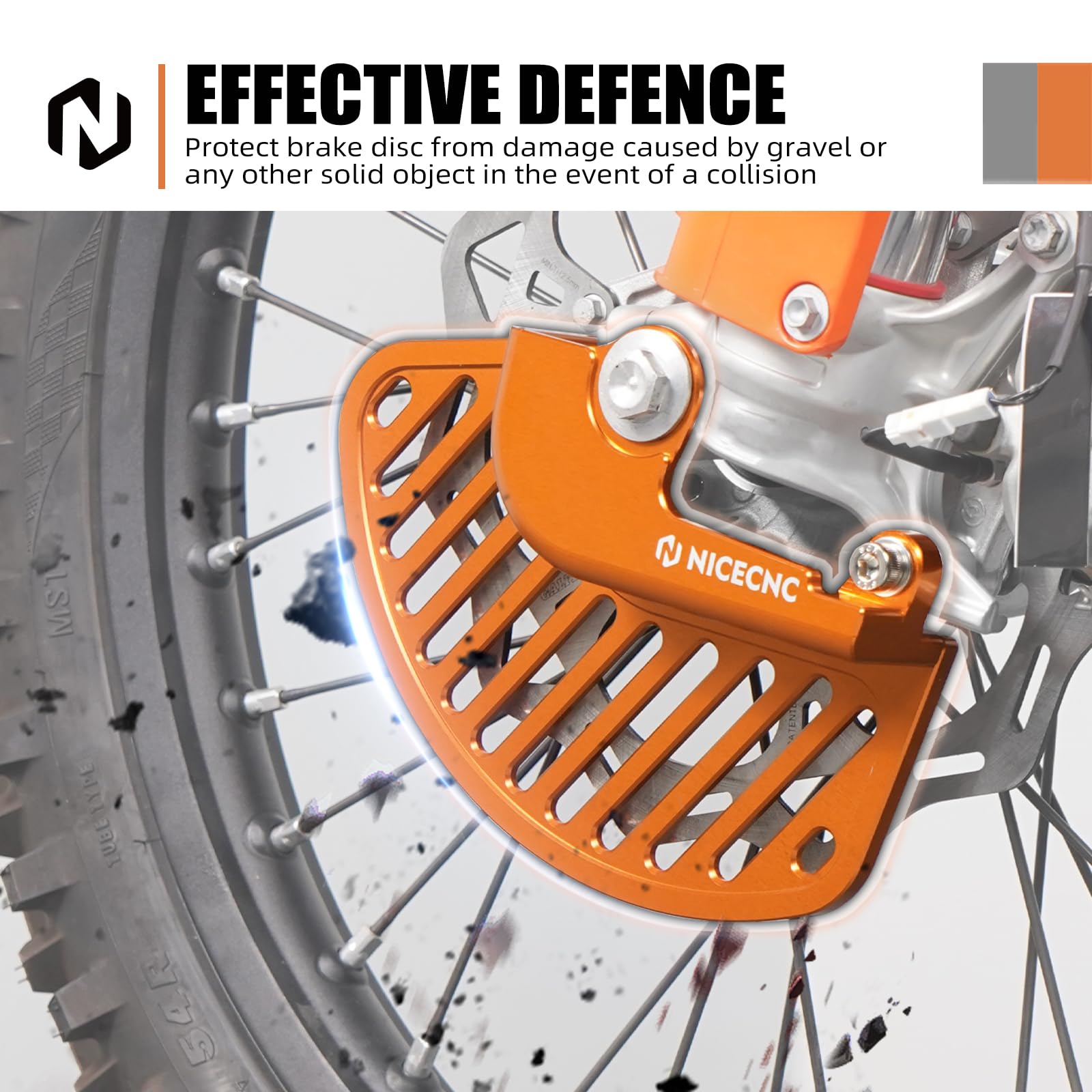 NICECNC Cubierta protectora de disco de rotor de freno delantero naranja compatible con KTM 300 EXC TPI 2019-2023 250 EXC-F 2017-2024 500 EXC-F 2016-2022 2024 125 XC 2021-2024 Ver ajuste