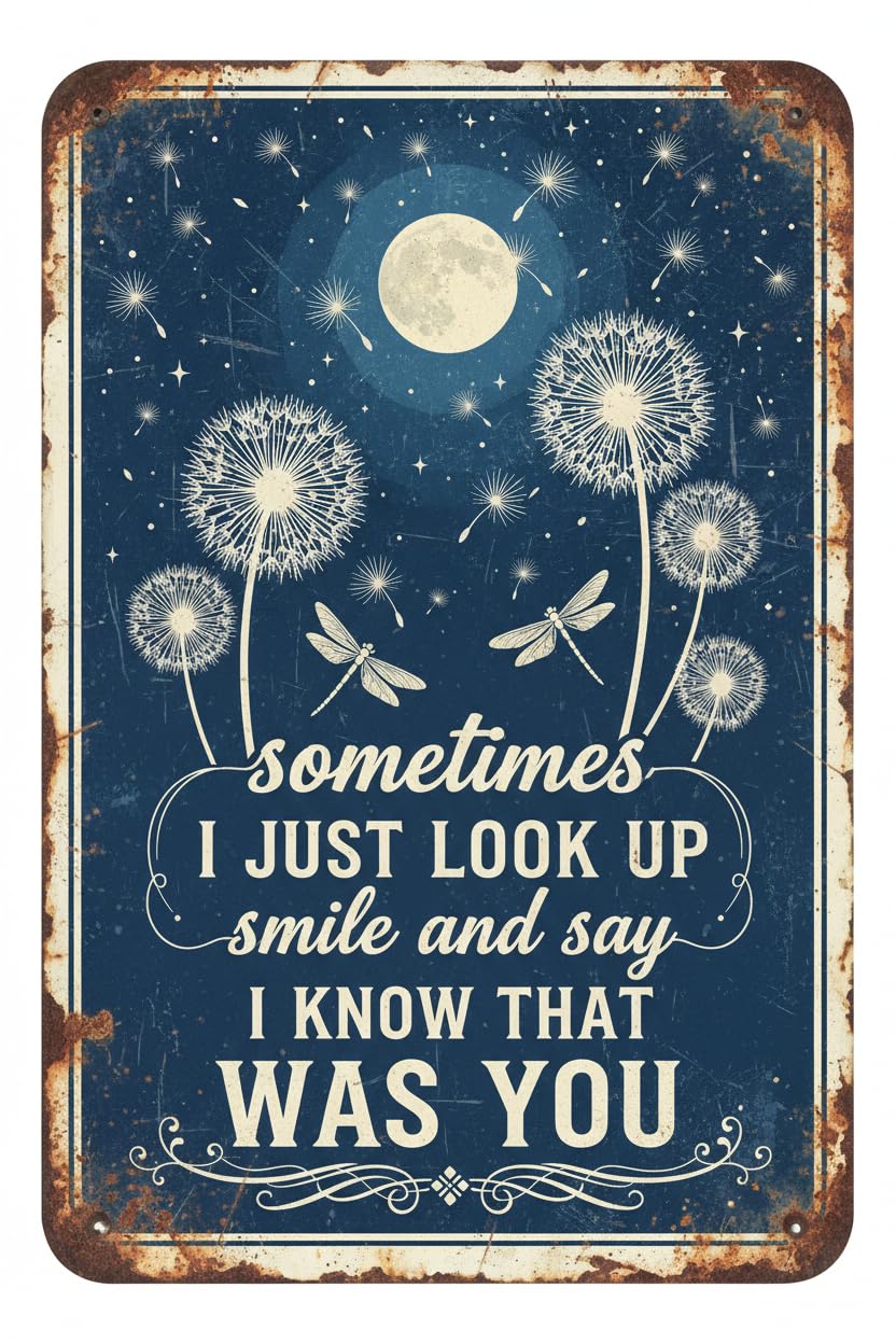 Dragonfly Dandelion Inspirational Tin Sign, 8x12 Inch