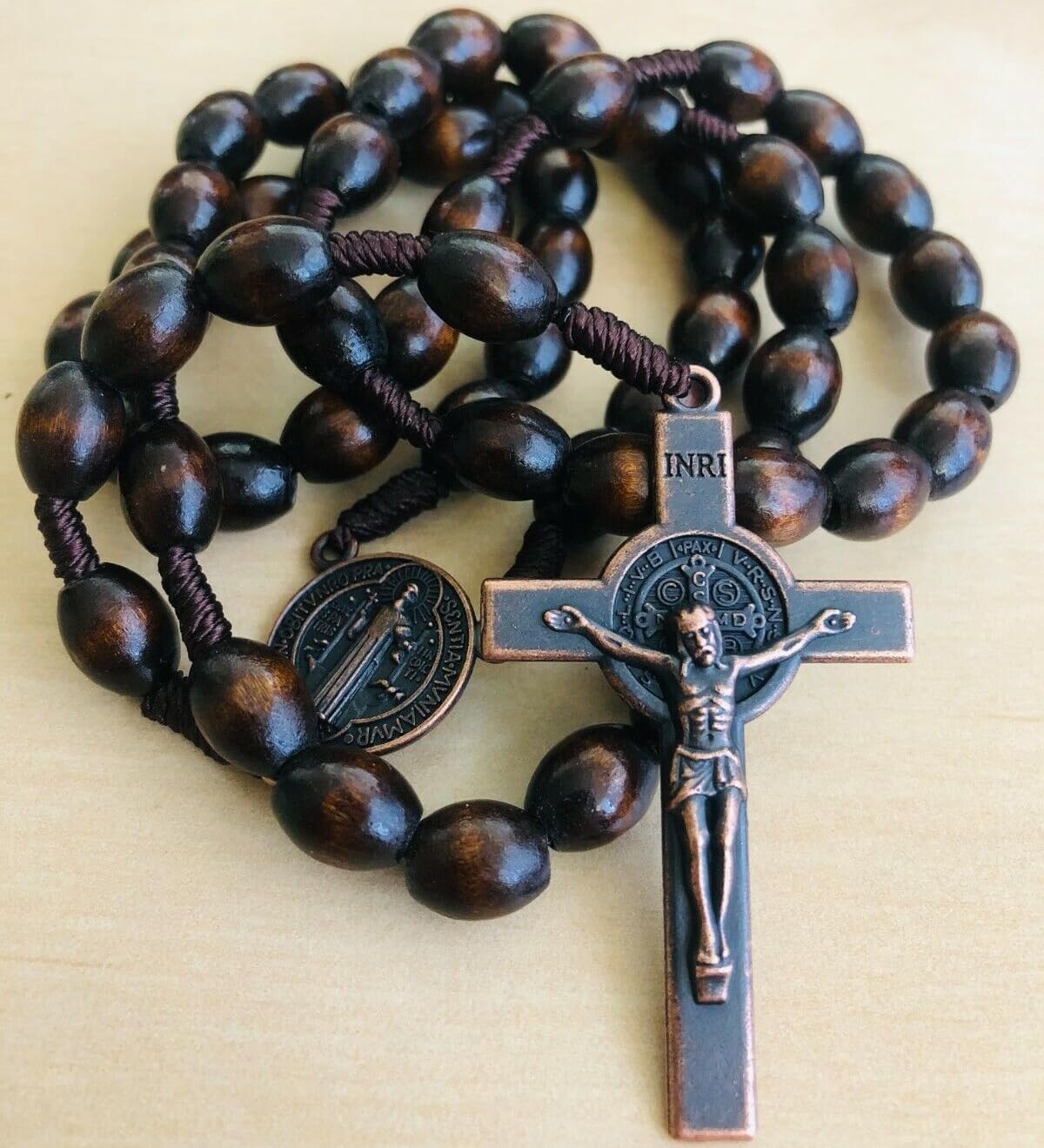 Rosary Black Beads Necklace Saint Benedict Catholic Rosary BeadsMetal Crucifix Cross Christian Gifts with Gift Velvet Bag