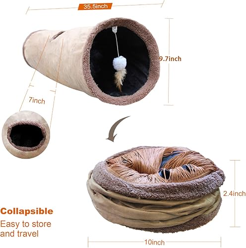 Miniatura 2 de Petest Túnel para gatos, cómodo túnel plegable con bola de felpa para aliviar el aburrimiento, para conejos, gatitos, hurones, cachorros y perros