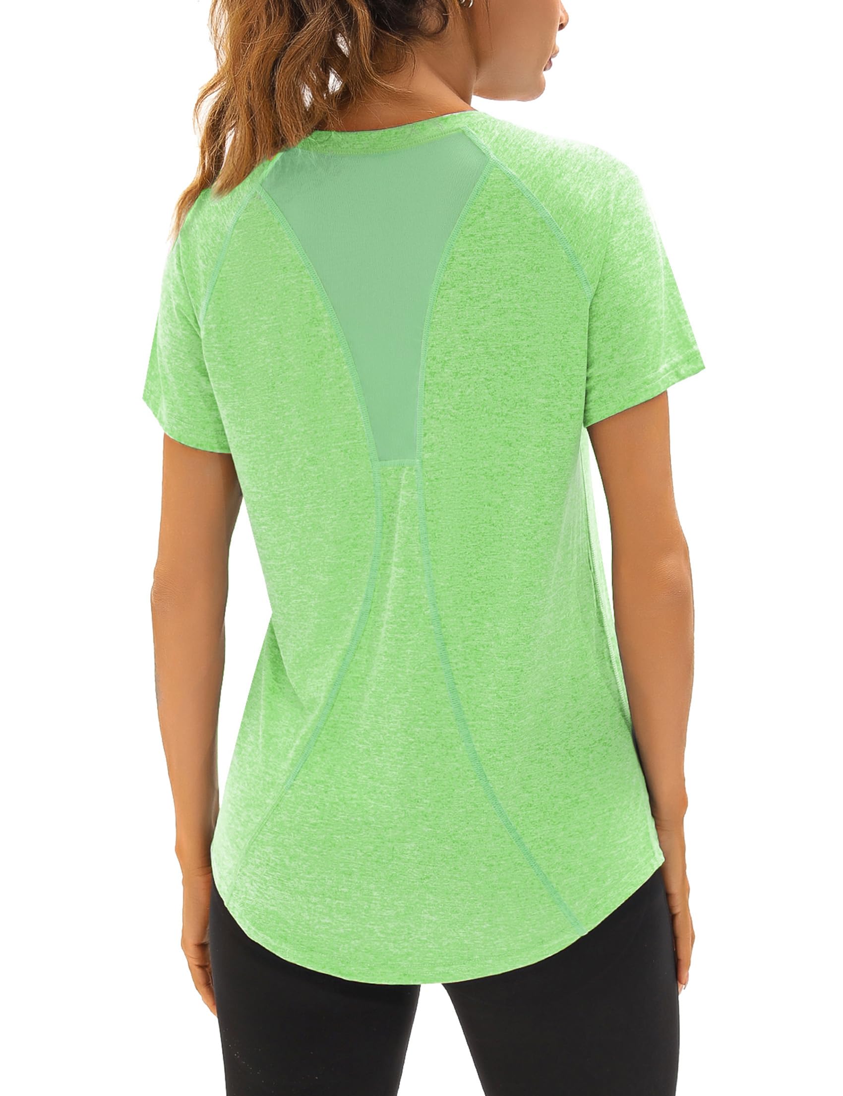 Wayleb UV Sportshirt Damen Kurzarm V-Ausschnitt Sommer Sport T-Shirts Leichtes Atmungsaktiv Back Mesh Laufshirt Fitness Gym Oberteile Frauen Longshirt Yoga Top S-XXL