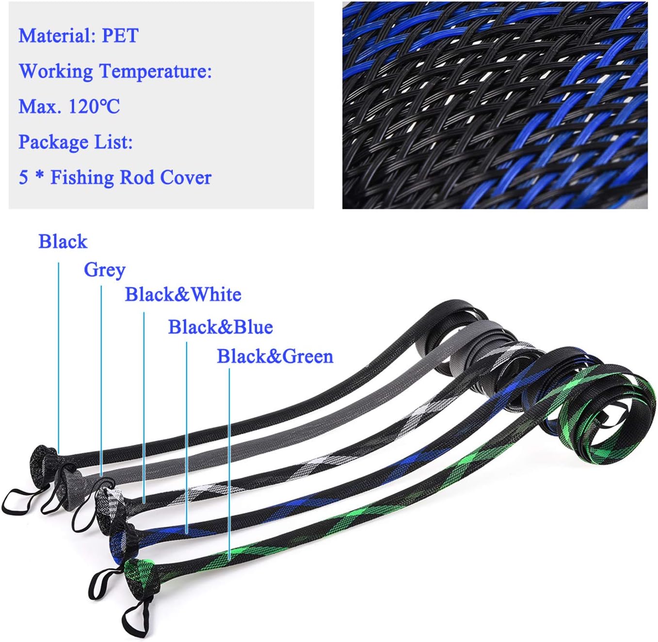 N++A Fishing Rod Socks Braided Mesh Rod Sleeve Cover Protector Pole Gloves for Bait Casting Sea Fishing Rod 67inches/74.8inches