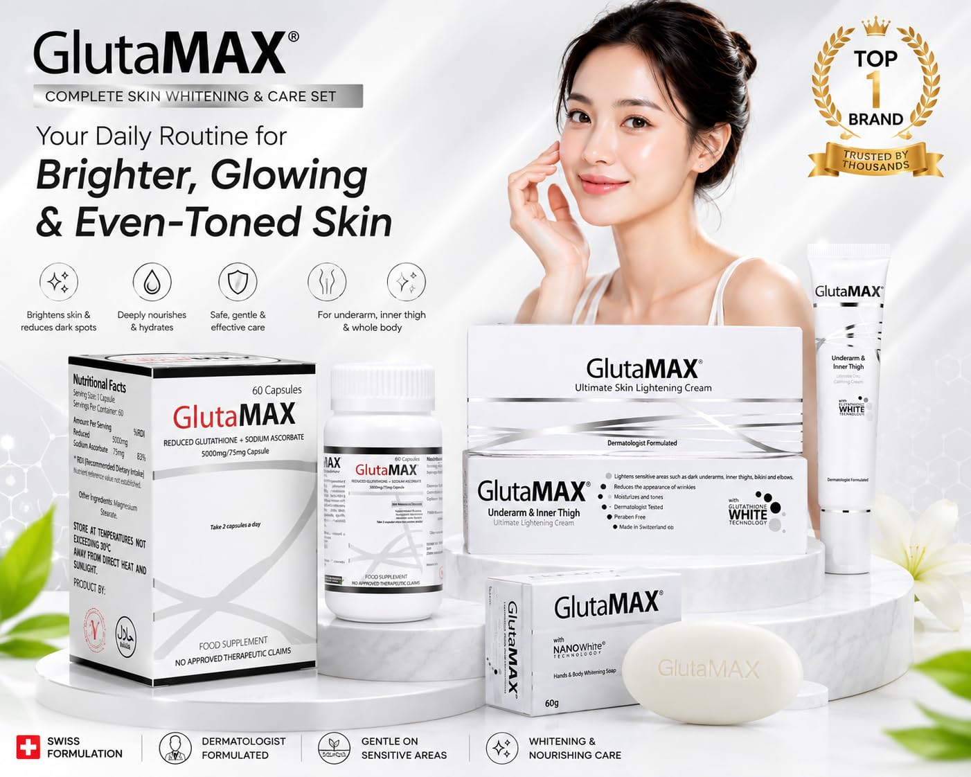 Lovisah GLUTAMAX Glutathione Capsules + Glutamax cream (Combination for Whitening and lightening the skin and private areas): Buy Online at Best Price 