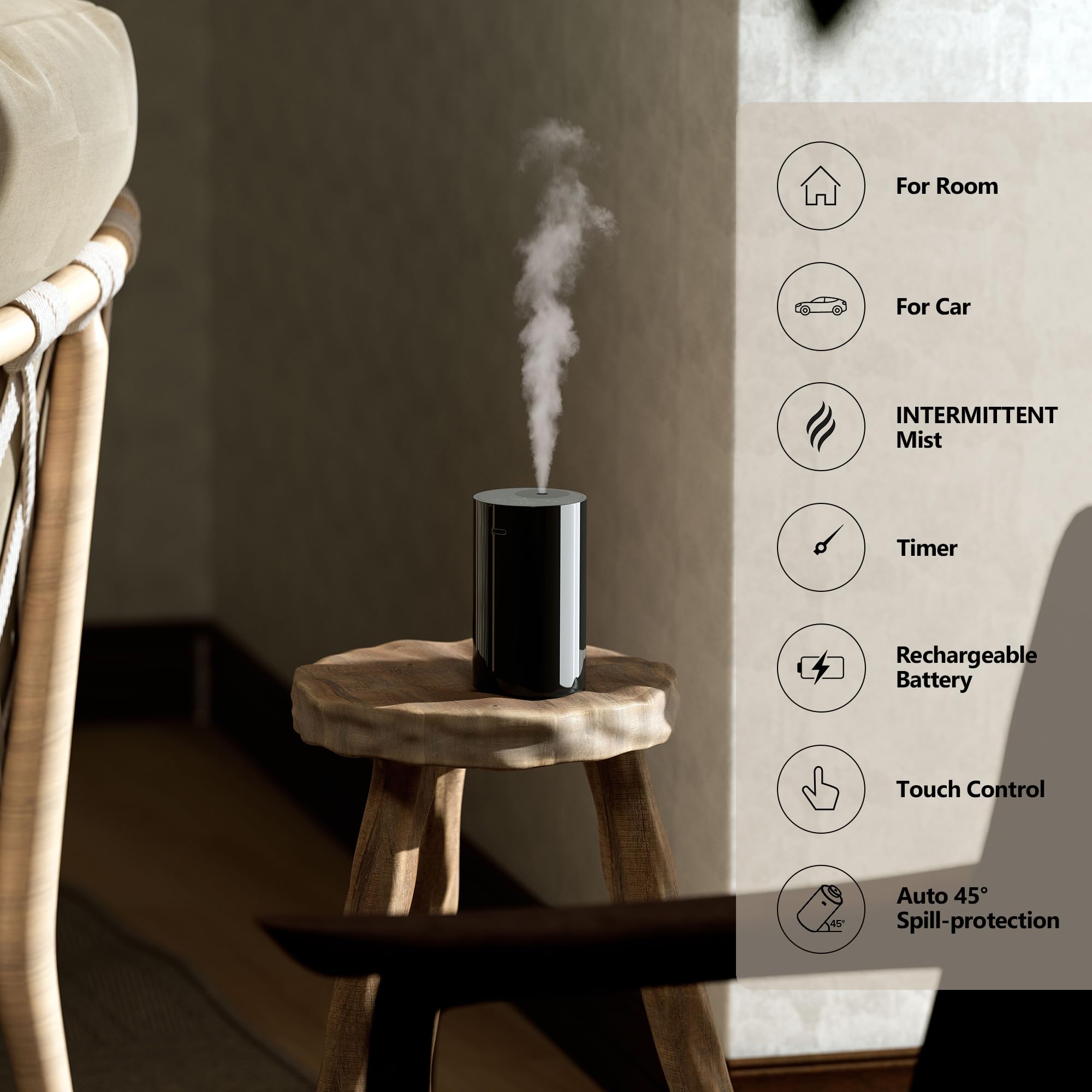 Airversa AN8 - Difusor sin agua para aceite esencial, nebulizador que funciona con pilas, capacidad de 20 ml, mini máquina de aire aromático, 3 temporizadores de cuenta regresiva y 3 niveles de niebla