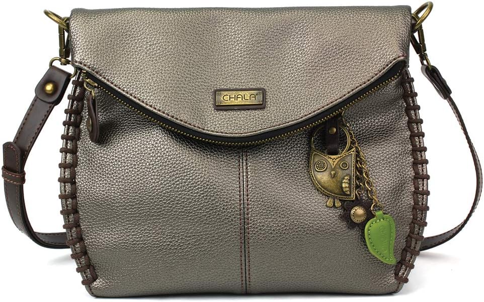 CHALA Charming Crossbody Bag Shoulder Handbag With Flap Top and Zipper Sliver Grey