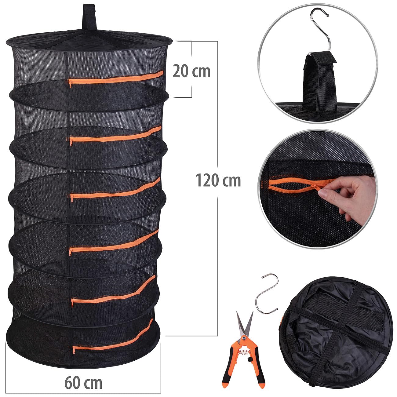 Royal Gardineer Kräuter-Trocknungsnetze: 2er-Set 6-lagige Netz-Hänge-Abtropfgestelle für Kräuter, 120 x 60cm (Netzgestell für, Trockengestelle)