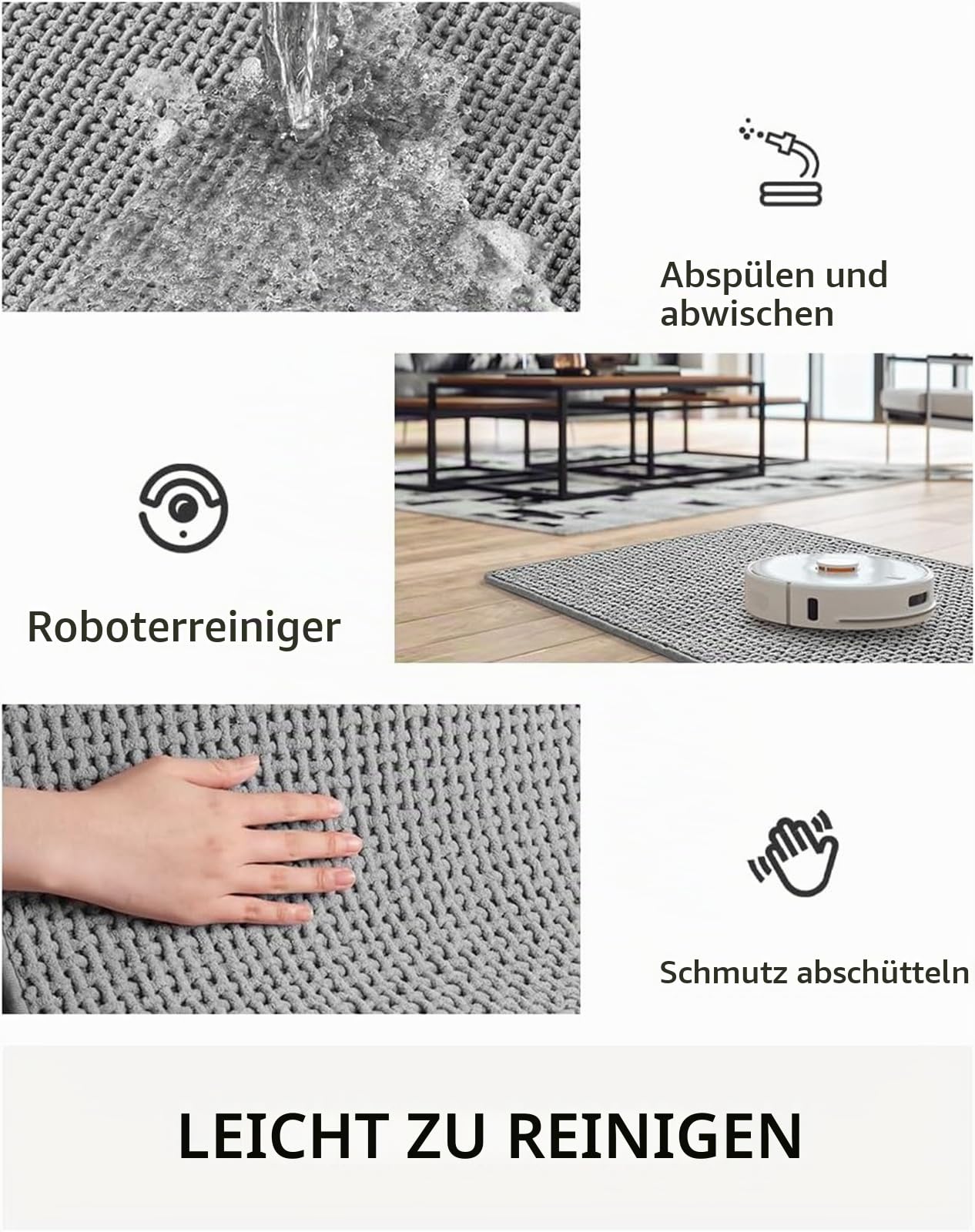 Chenille Badezimmerteppich rutschfeste Badematte Waschbar Badteppich Weich Badvorleger Saugfähige Duschvorleger für Badezimmer, 60x160 cm, Grau