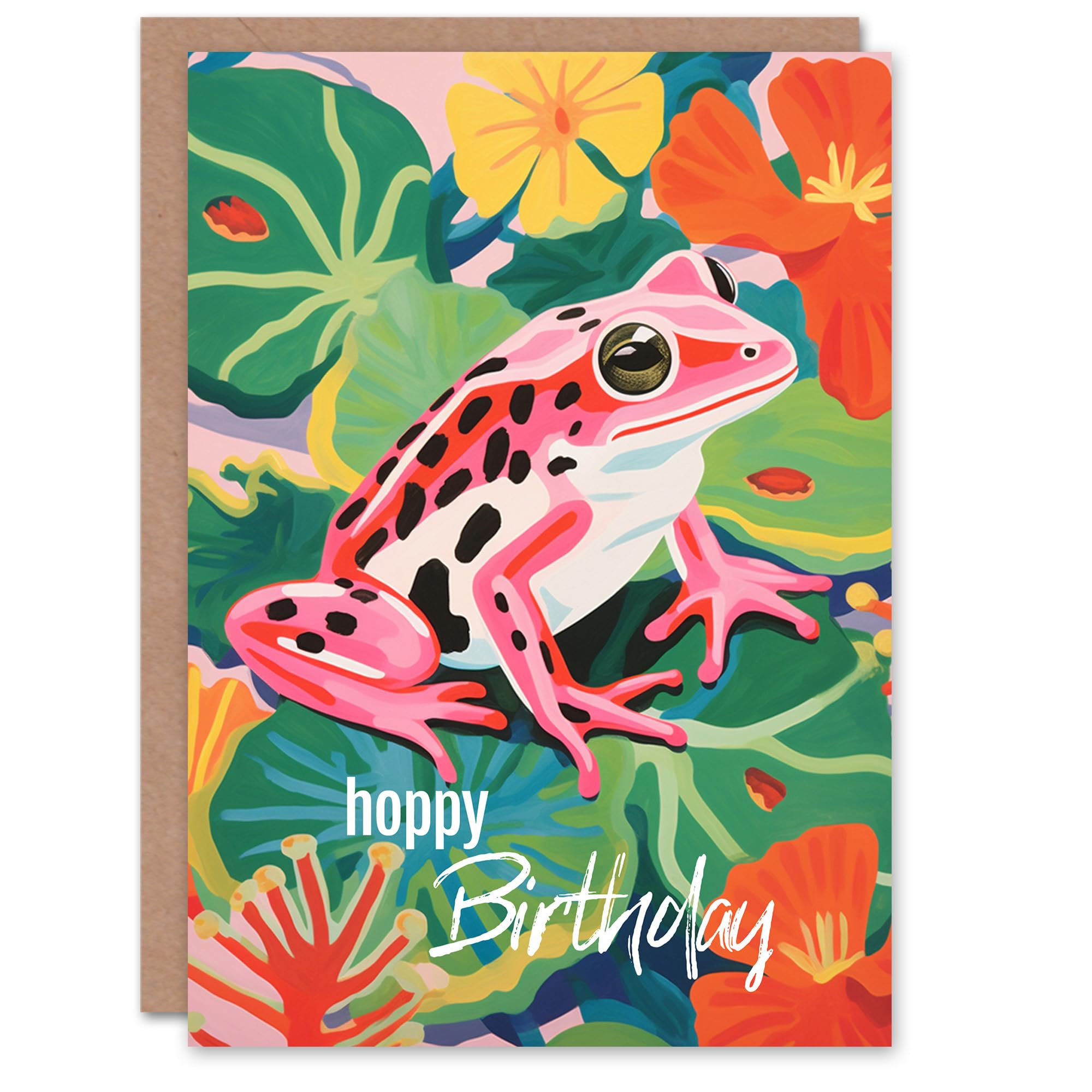 Artery8 Birthday Greeting Card Pink Frog Lily Pad Flowers For Her