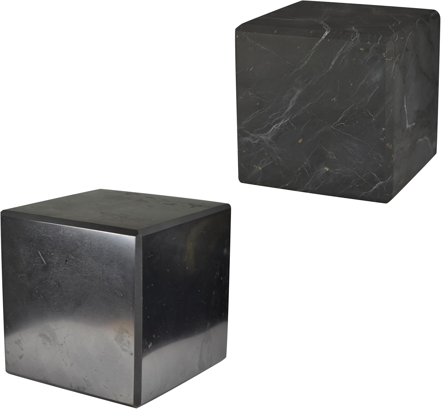 Shungite World 2 pcs Authentic Shungite Cubes Set Polished and Unpolished 80 mm / 3.14" Chakra Energy Natural Healing Crystal Home Office Protection Desk Decor Meditation Reiki Grounding Stone