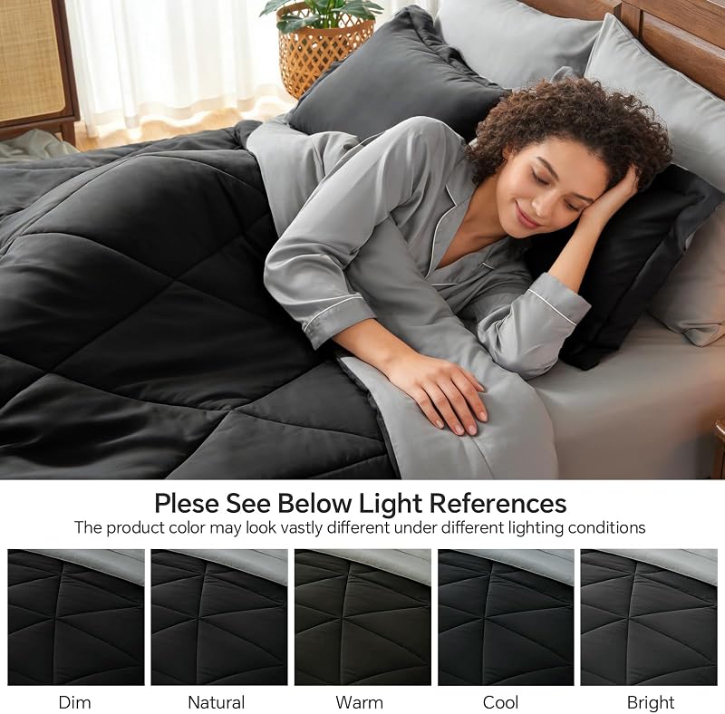 BEDELITE Queen Comforter Set 7 Pieces, Reversible Black Bed in A Bag image 6