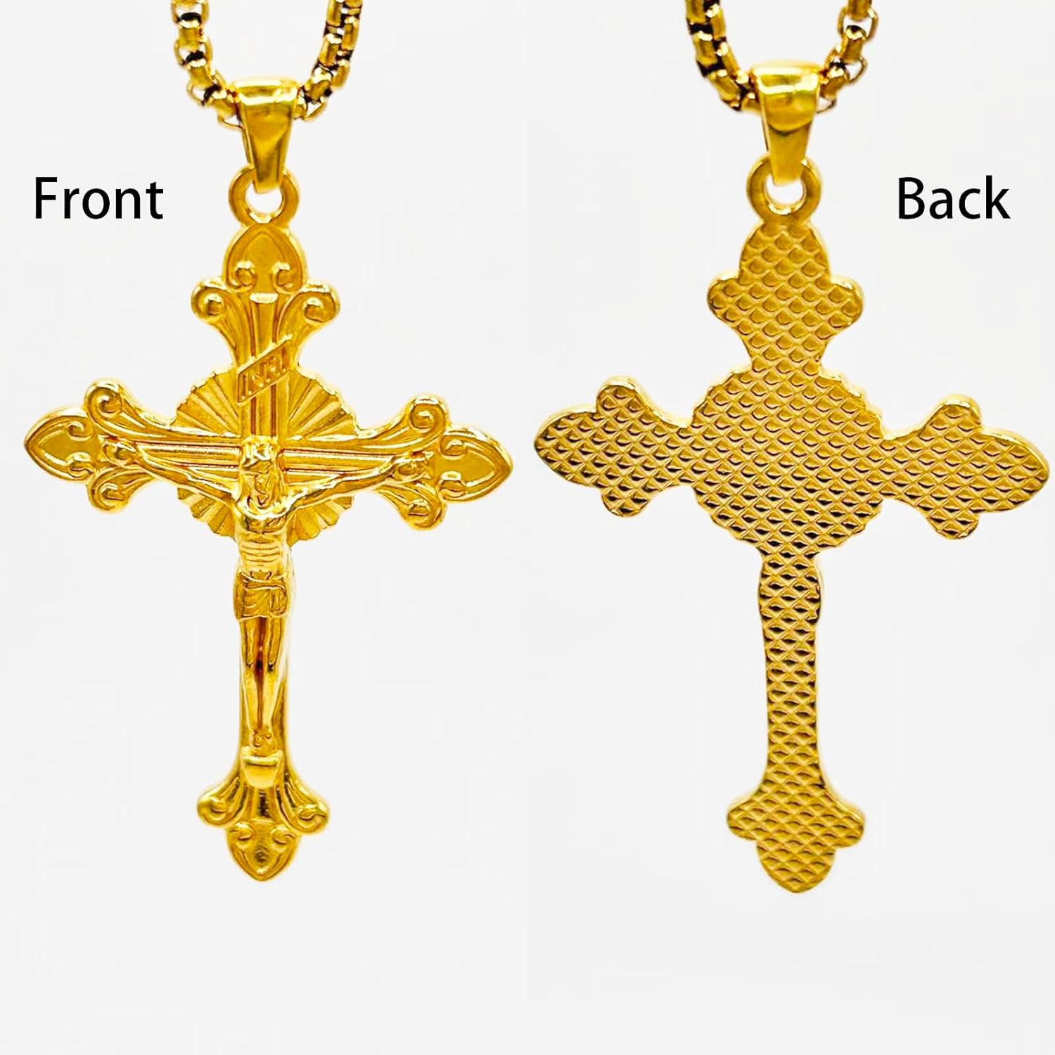 Cross Necklace for Men,18k Gold Plated Necklace,Silver Gold Stainless Steel Men's Jesus Cross Pendant Necklaces,2.5mm Box Chain 24 Inch - Image 6