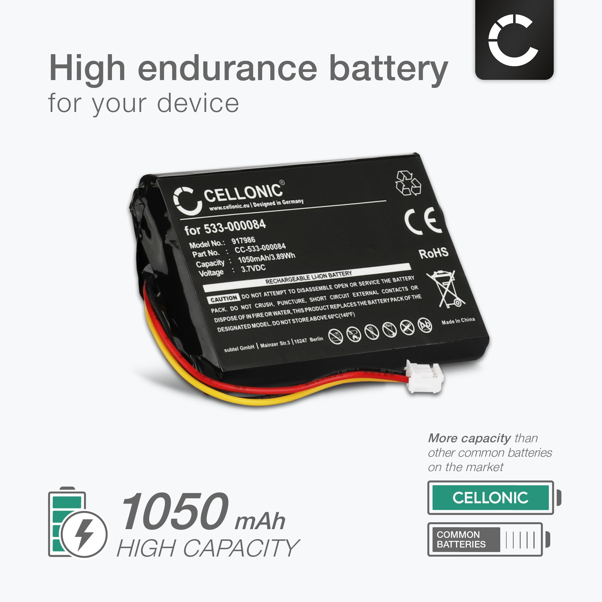 CELLONIC 1x Batterie Compatible avec Logitech Harmony One, Ultimate | 1x, (1050mAh, 3.7V, Lithium Ion), Télécommande Batterie pour Logitech Harmony Touch, Ultimate, 533-000084, 533-000083