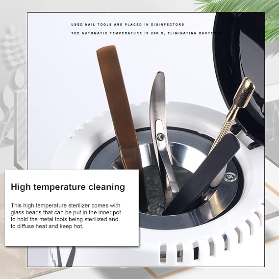 Nail Tool Sterilizers Stainless Steel Manicure Tools Sterilizer Pot High Temperature Sterilization Machine with Disinfection Glass Beads for Beauty Hair Nail Art Tools
