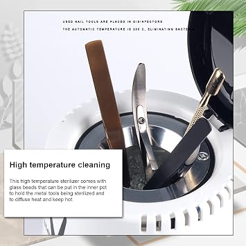 Nail Tool Sterilizers Stainless Steel Manicure Tools Sterilizer Pot High Temperature Sterilization Machine with Disinfection Glass Beads for Beauty Hair Nail Art Tools
