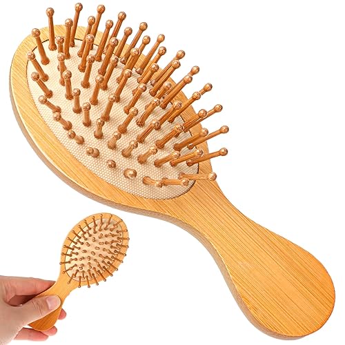 Miniatura 1 de Mini cepillo de bambú para el crecimiento del cabello, cepillo de cuero cabelludo de madera natural, masajeador de cuero cabelludo pequeño, cepillo
