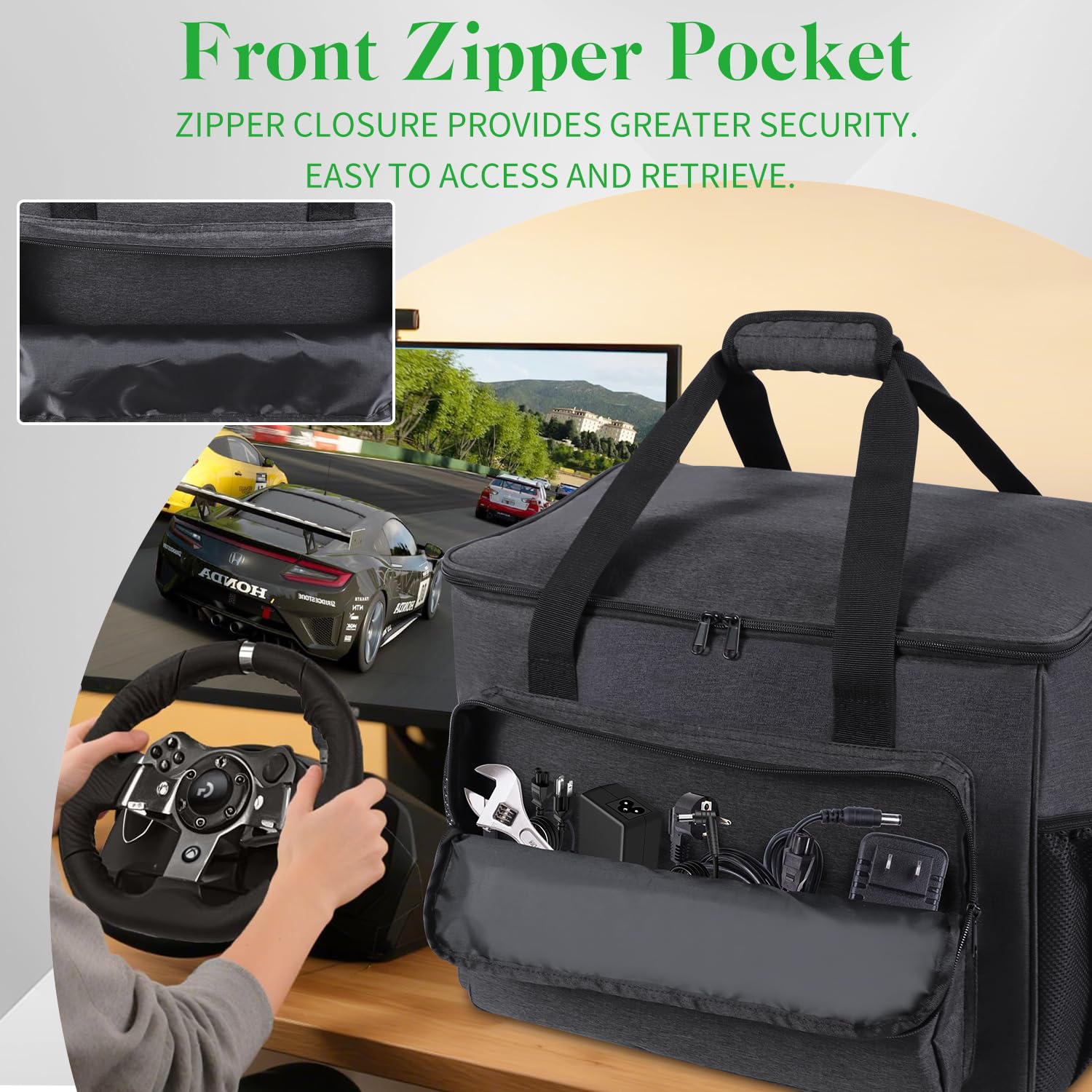 Custodia portaoggetti per volante e pedali da pavimento, organizer portatile per trasporto di pedali con tracolla, custodia per il trasporto del volante per PS5 PS4 PC