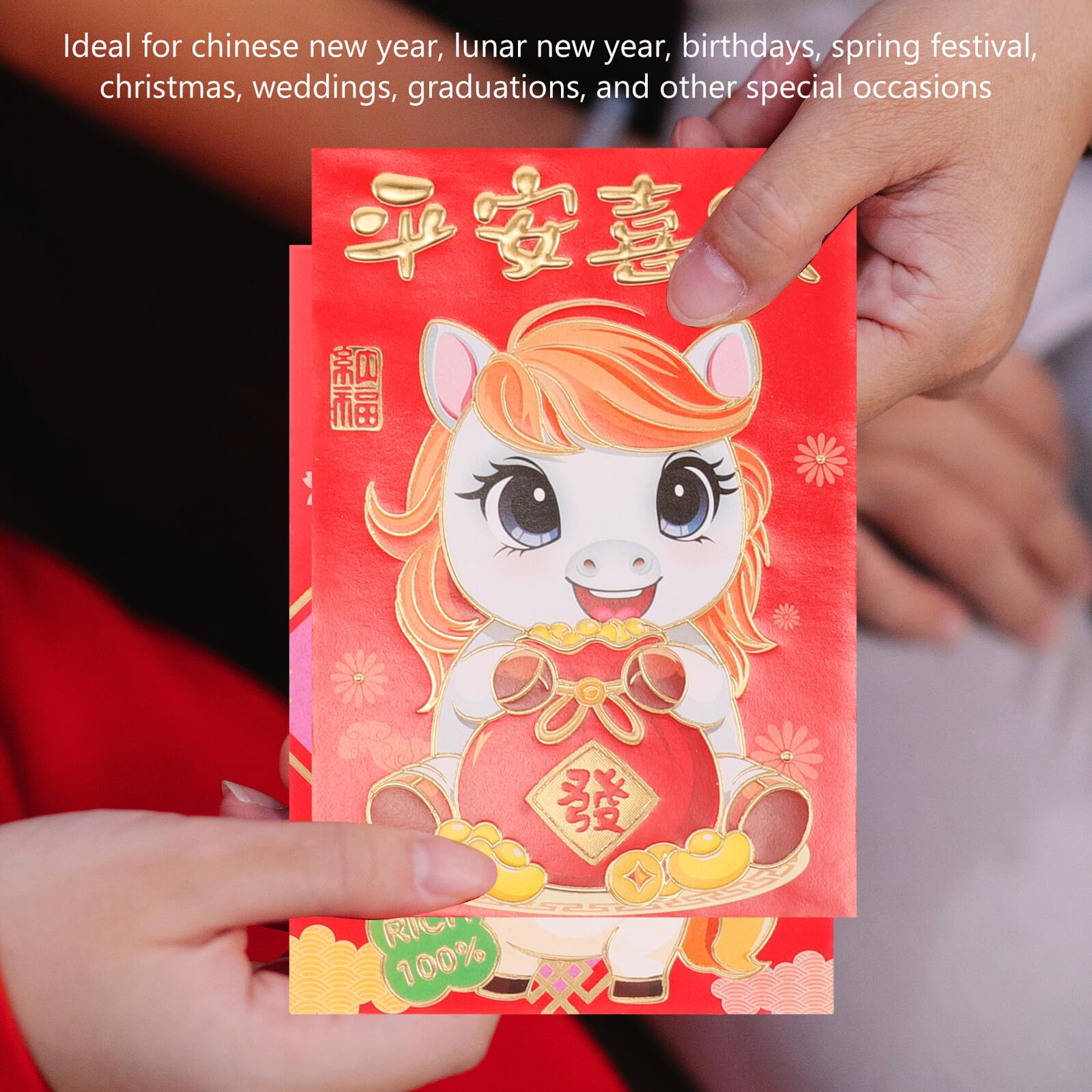 Sobres Chinos Rojos 2026 Año del Caballo, Papel, 300 Piezas