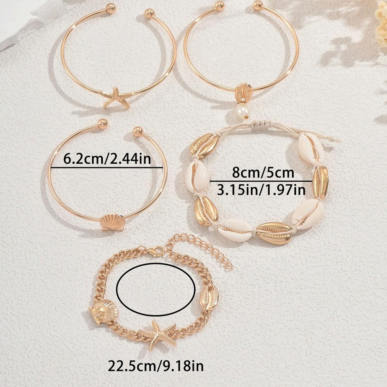 Gold Shell Starfish Bracelet for Women Seashell Pearl Stack Bracelet Boho Starfish Beach Cuff Bracelets Trendy Summer Surfer Ocean Beach Jewelry Gift - Image 3