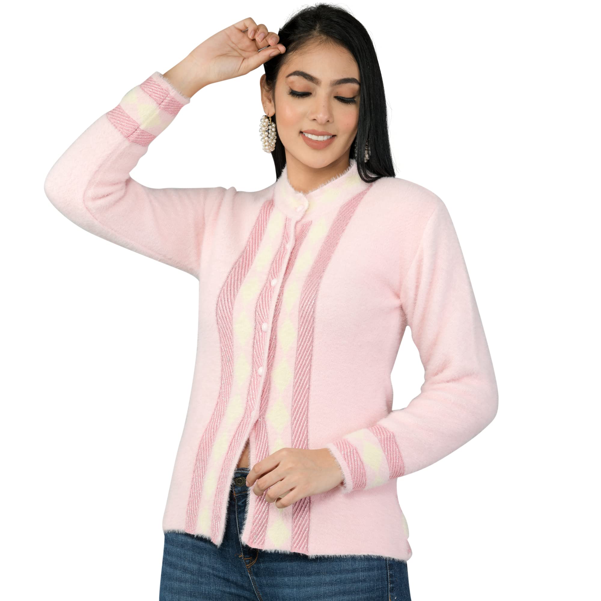 lady willington Women's Woolen Round Neck Sweater Cardigan - Soft Wool Rabbit Hair Winter Wear - Pure Wool - Free Size - Warm Cardigan with Side Pockets-picture-14