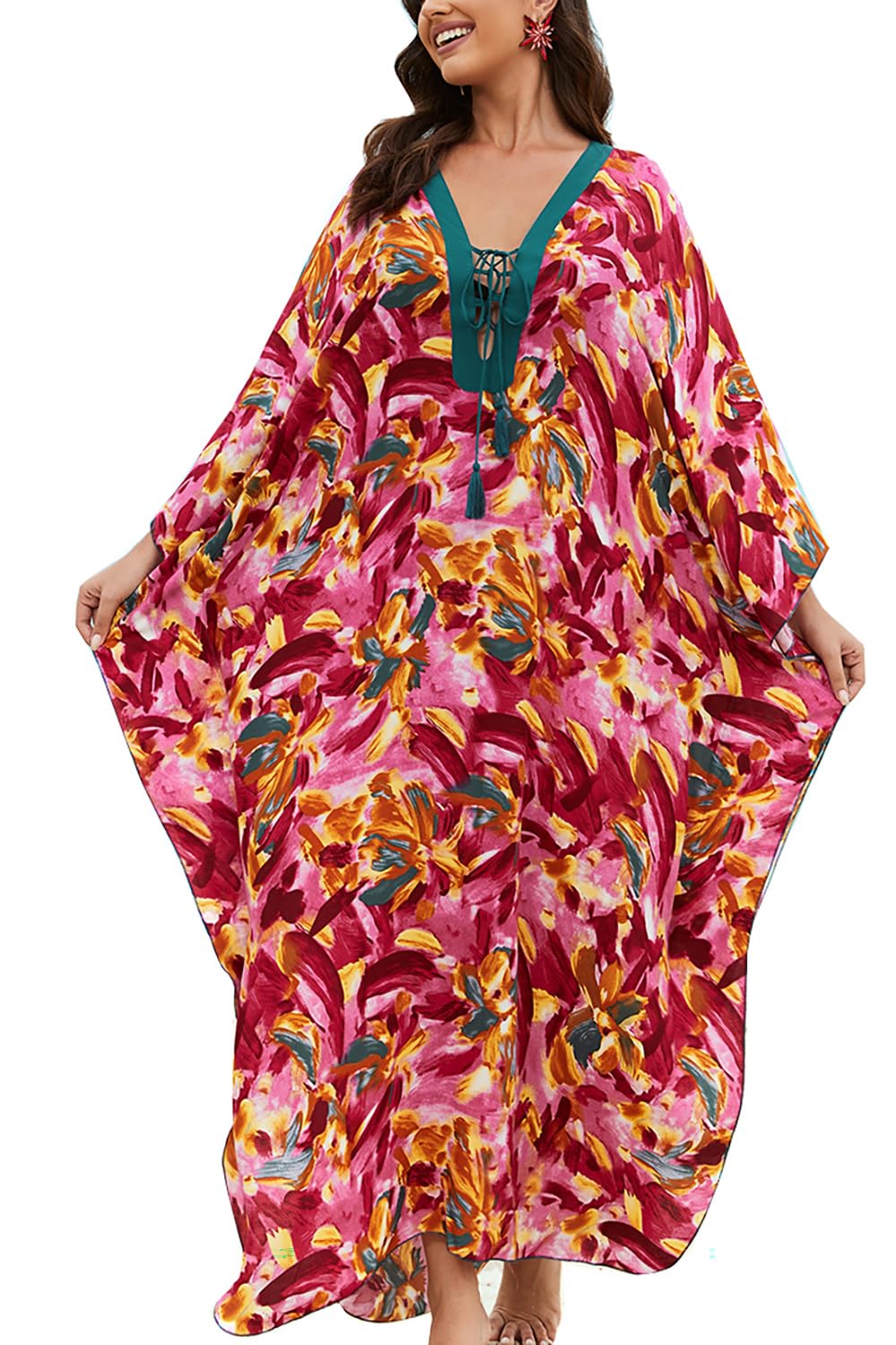 LikeJump Women's Summer Beach Dress Maxi Kaftan Long Pareos Bikini Cover Up Robes