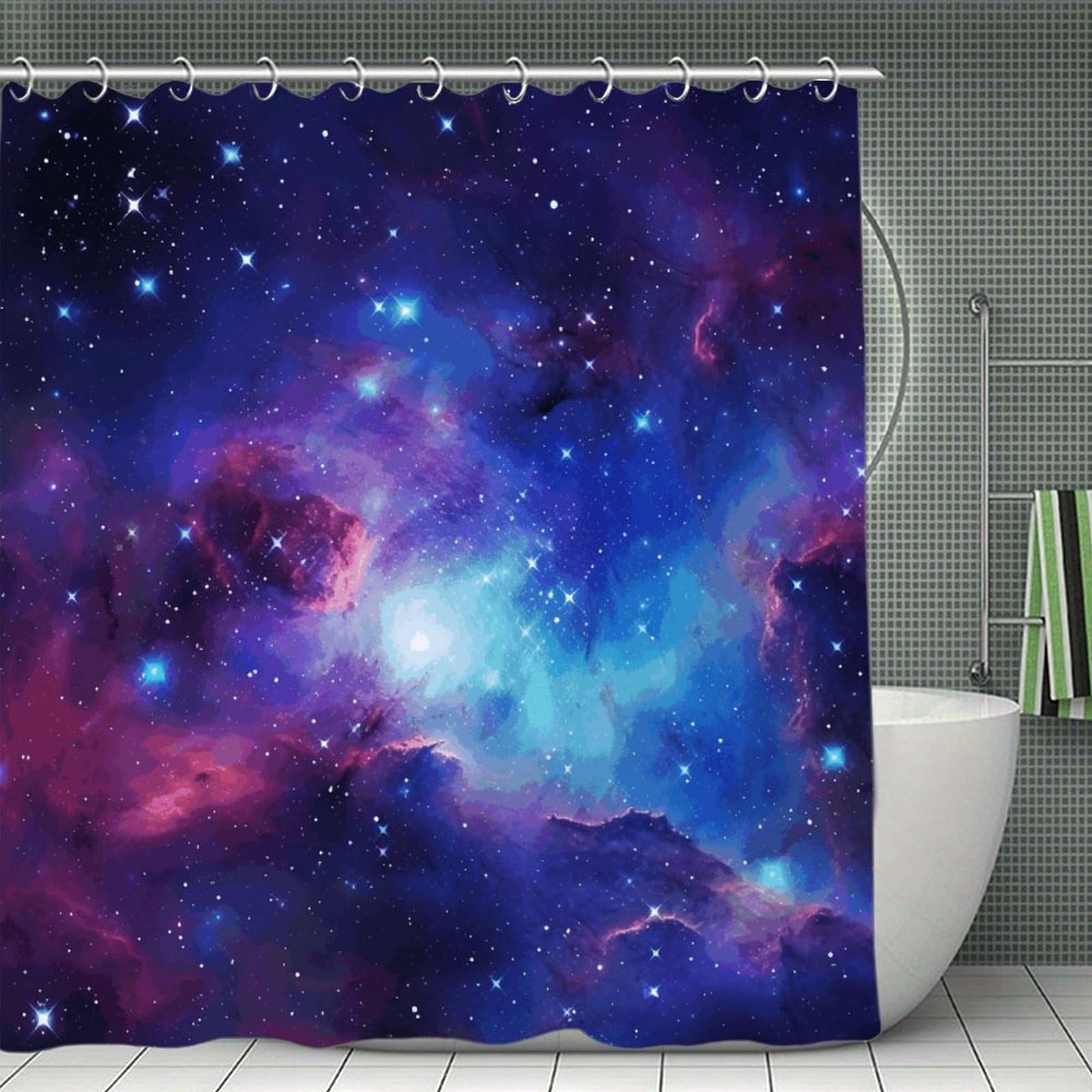VstaDank Galaxy Shower Curtain Waterproof Bathroom Curtain with Hooks Luxury Weighted Bath Curtains for Bathtubs Showers Room Dividers Decorative Shower Curtains 71x71 in