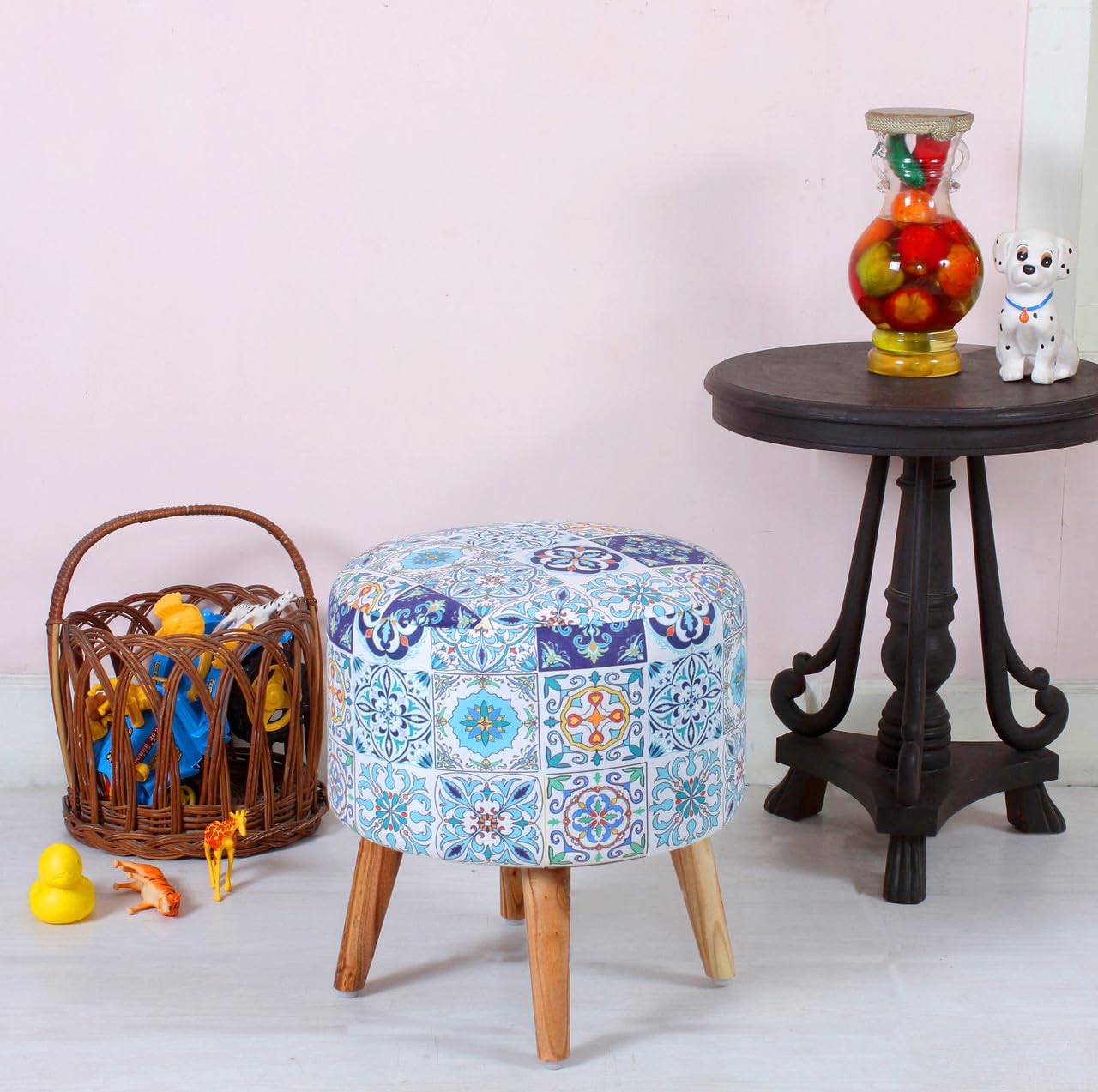Premium Velvet Round Ottoman Stool Cover – Stretch Ottoman Slipcover for Vanity & Footstool – Washable, East to Remove & Fits in 16-Inch Diameter, 8 Inch Box Height, Aqualite-image-45