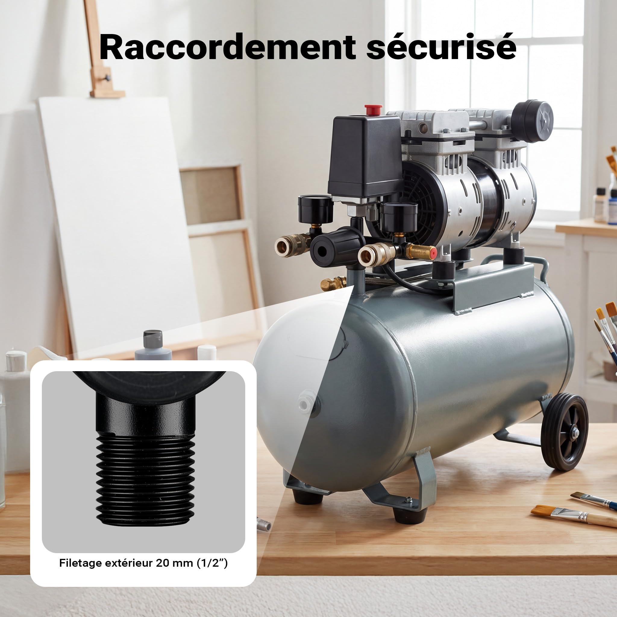 Wiltec Régulateur de pression avec Pressostat – 165 x 130 x 200 mm – 8 bars max. – pour Compresseur – avec Réducteur 2 afficheurs Valve de sécurité