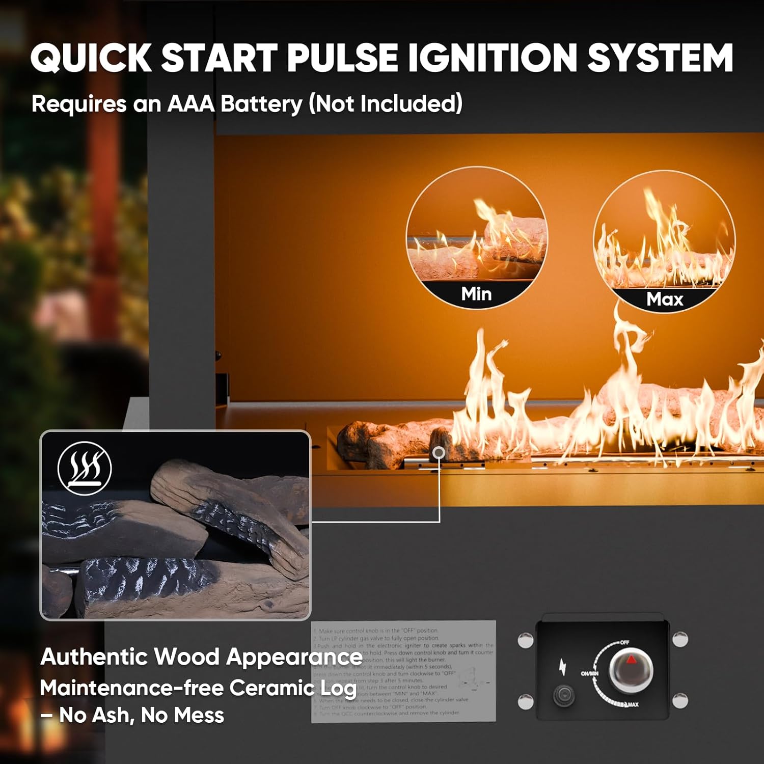 35’’ Smokeless Outdoor Propane Fireplace with Tank Storage, CSA Certified 50,000 BTU Patio Fire Pit with Cover for Garden, Backyard, Patio, Black/Beige