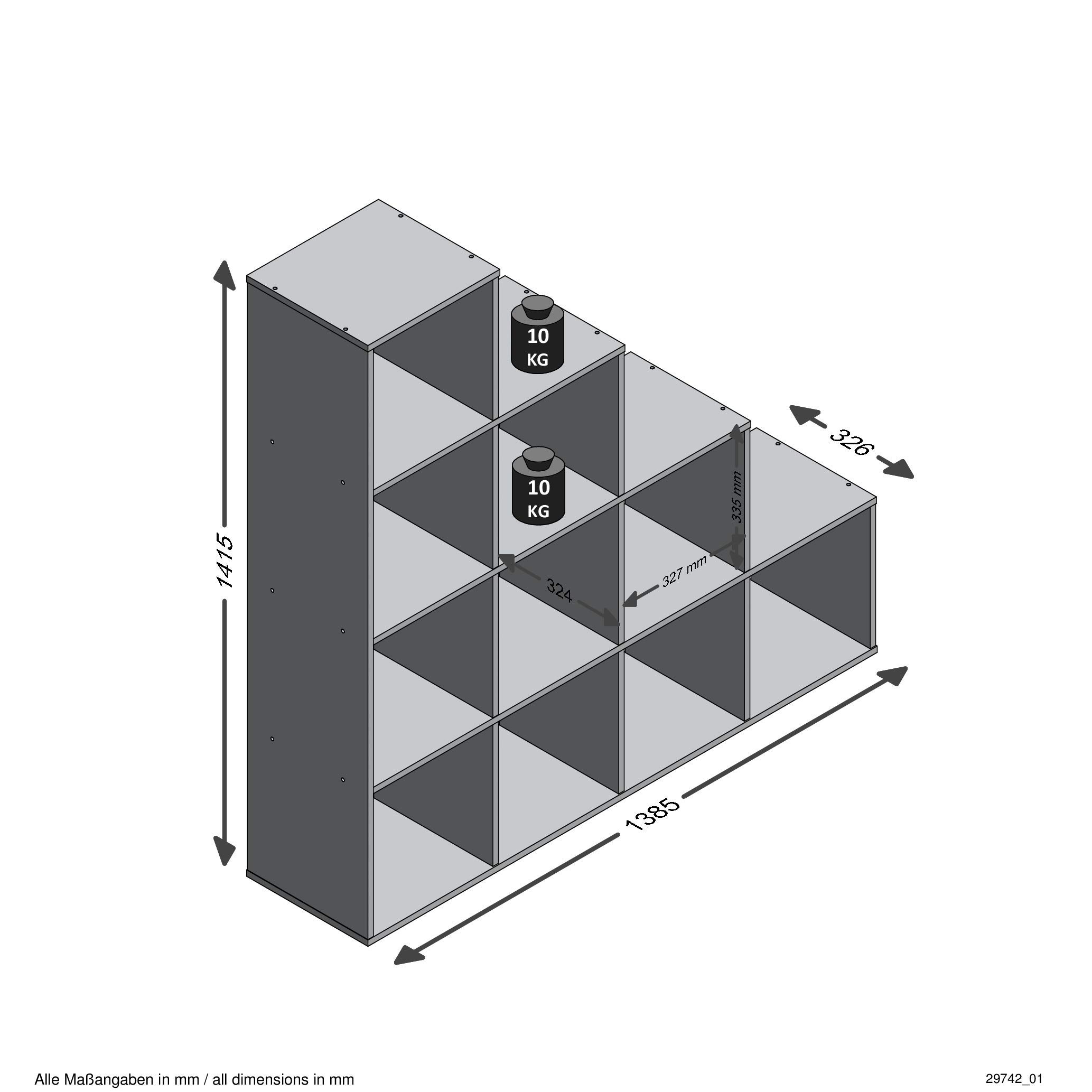 FMD furniture Regał schodowy, ścianka działowa, regał na książki, ścianka działowa, 10 półek, w kolorze dębu piaskowego 138,5 x 141,5 x 32,6 cm (szer. x wys. x gł.)
