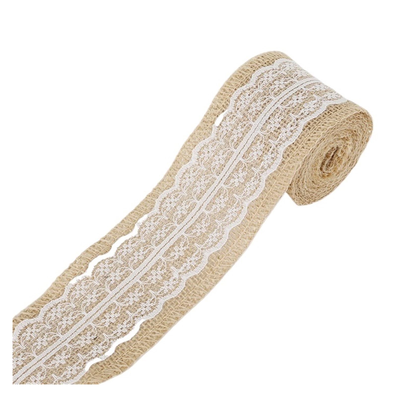 Jutestoff, 2M DIY Spitzenband Nähband Natürliche Sackleinen Rolle Sackleinen Borte Band Party Dekor Strick Klebeband Aufkleber Bastelstoff(White)