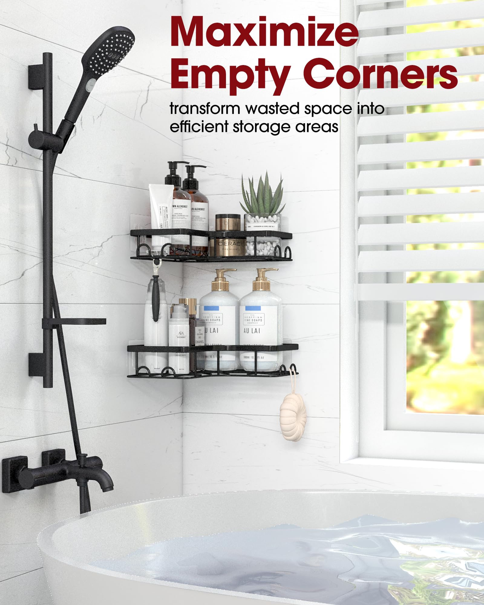 Sakugi Corner Shower Caddy - No Drill Bathroom Shelves -2