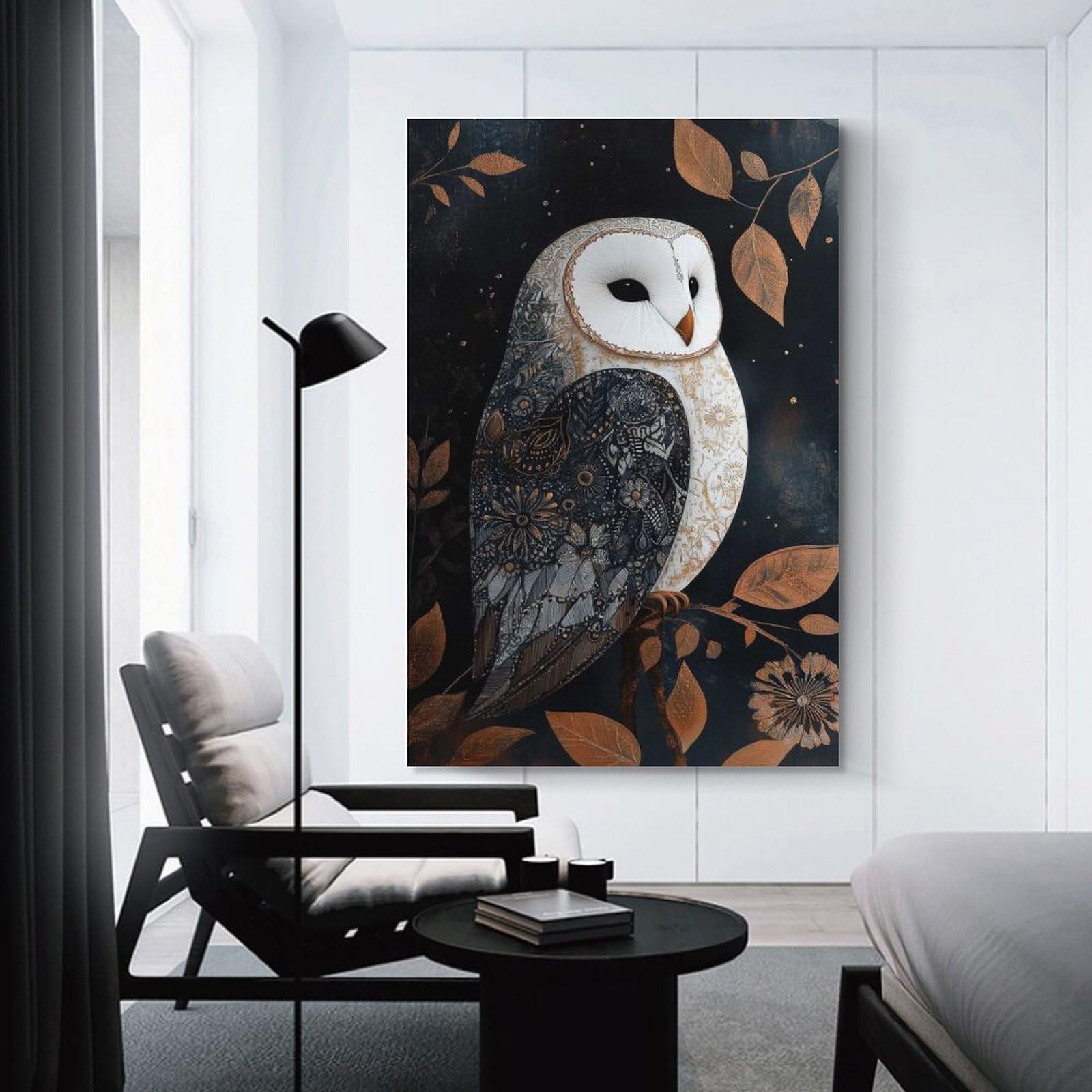 Junmoney Ornate Barn Owl on Branch Home Decor Wall Art, 08x12inch(20x30cm), for Apartments, Flats Or New Home Decor, An Easy Choice for New Home Styling