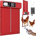 Automatic Chicken Coop Door Solar Powered with XL Large Size 10.8″x 14.2″ Red Auto Chicken Door Design with USB-C Charging & 3 Modes, Anti-Pinch & Aluminum Alloy Weather Proof
