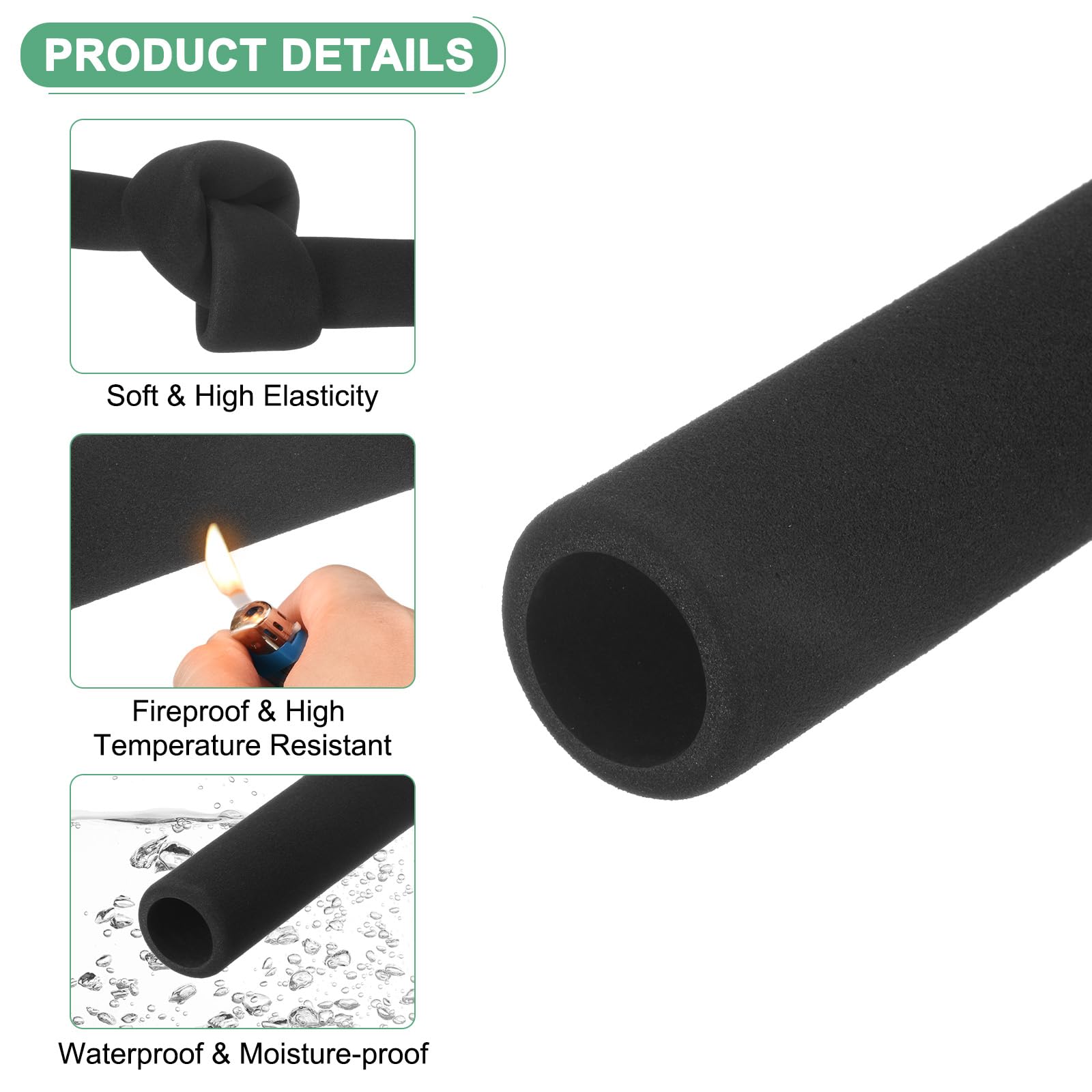 M METERXITY 2-Pack Pipe Insulation Foam Tube, 24mm ID 34mm 1-1/4" OD 496mm Length - Image 2