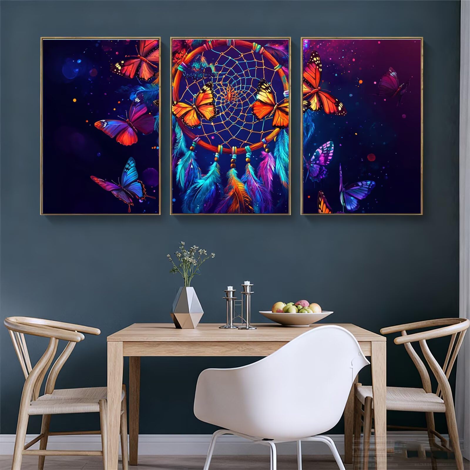 Oujkeef Leinwand Bilder Fantasie 3 Teilig Mit Massivholz Rahmen, Wandbilder Traumfänger, Schlafzimmer Bilder Badezimmer Wohnzimmer Wand Deko Modern Heimdekoration Bilderwand Geschenk 30x40cm,-f863b