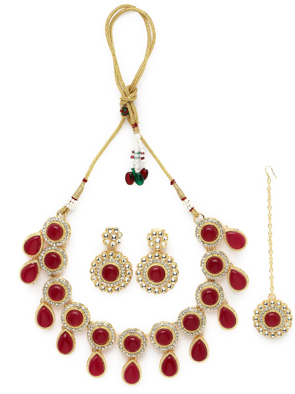 Sukkhi Bewitching Drop Shaped Rani Pink AD Rani Pink Stones & Beads Collar Bone Necklace Set With Earring And Maangtika | Jewellery Set For Women (NS105613) (B0CBBCHF49) Amazon Price History, Amazon Price Tracker