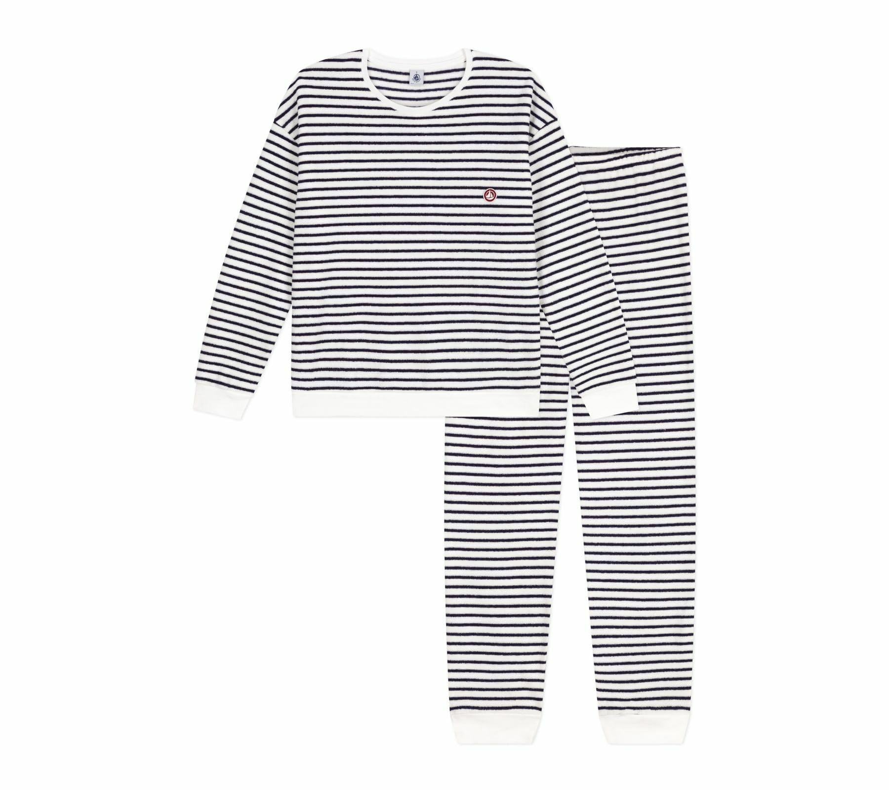 Petit Bateau Women's Cotton Terry Striped Pyjamas, Milk/Evening, XXS