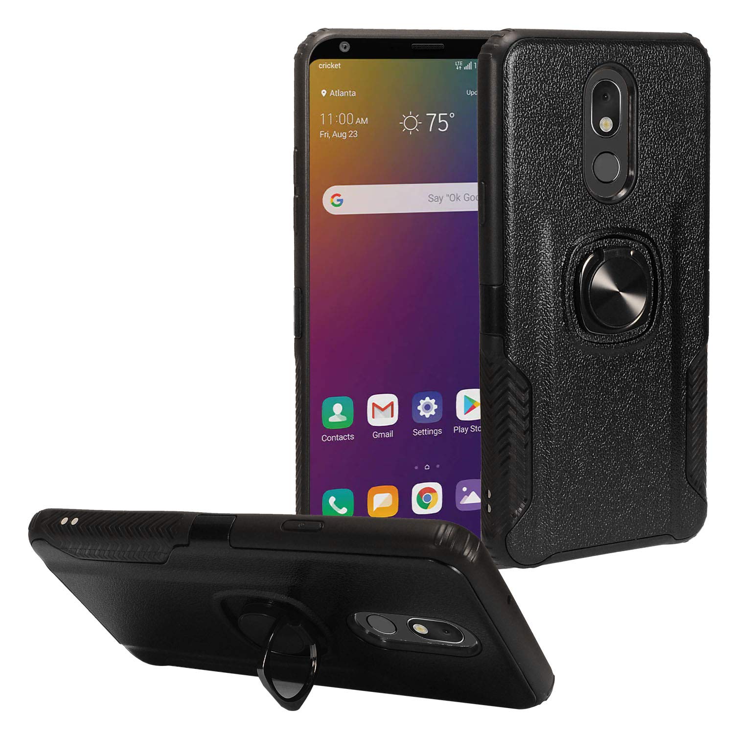 Eaglecell for LG Stylo 5 (2019), Stylo 5X, Stylo5+ Plus, LM-Q720, LM-L722DL - Hybrid Phone Case w/Ring Stand - RS4 Black